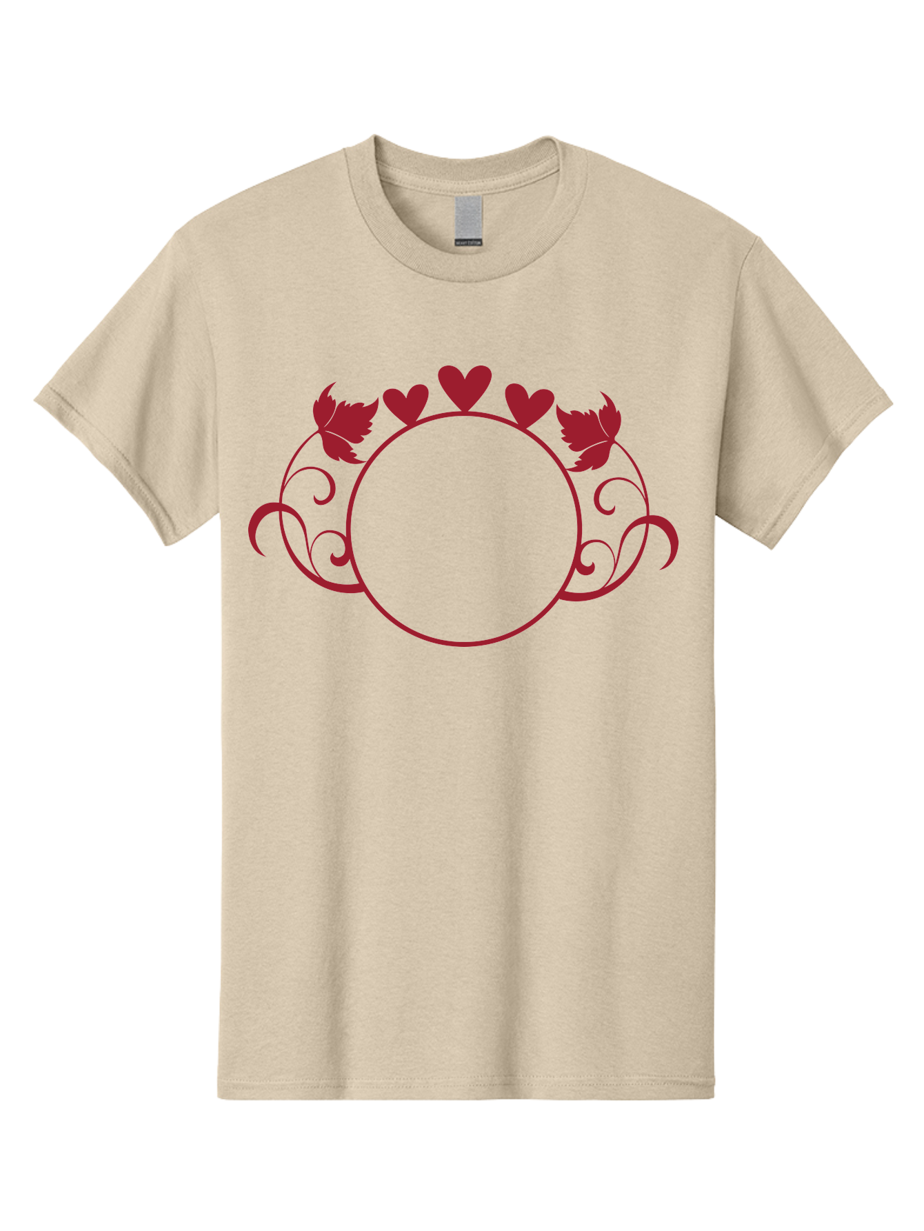 Red-Heart-Border Men'S Graphic Tee, 100% Cotton, Comfortable Casual Summer Wear, Machine Washable, Red Hearts, Red Leaves, Circular Frame, Decorative Border, Elegant Design, Valentines Day Theme, Floral Pattern, Whimsical Elements, Aad119