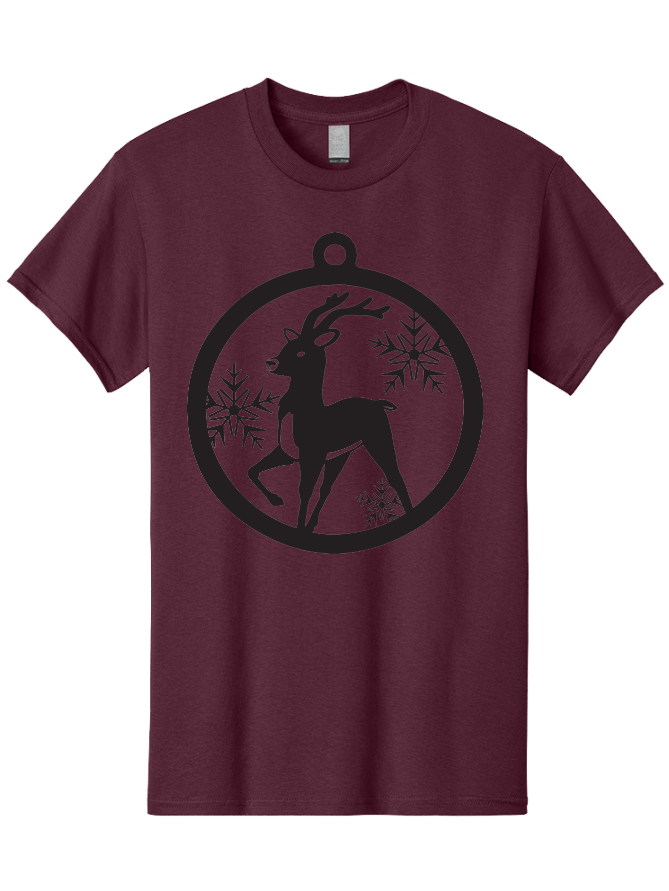 Reindeer-Ornament Men'S Graphic Tee, 100% Cotton, Comfortable Casual Summer Wear, Machine Washable, Reindeer Silhouette, Christmas Ornament Design, Snowflake Pattern, Festive Decor, Holiday Theme, Winter Decoration, Seasonal Charm, Aad122