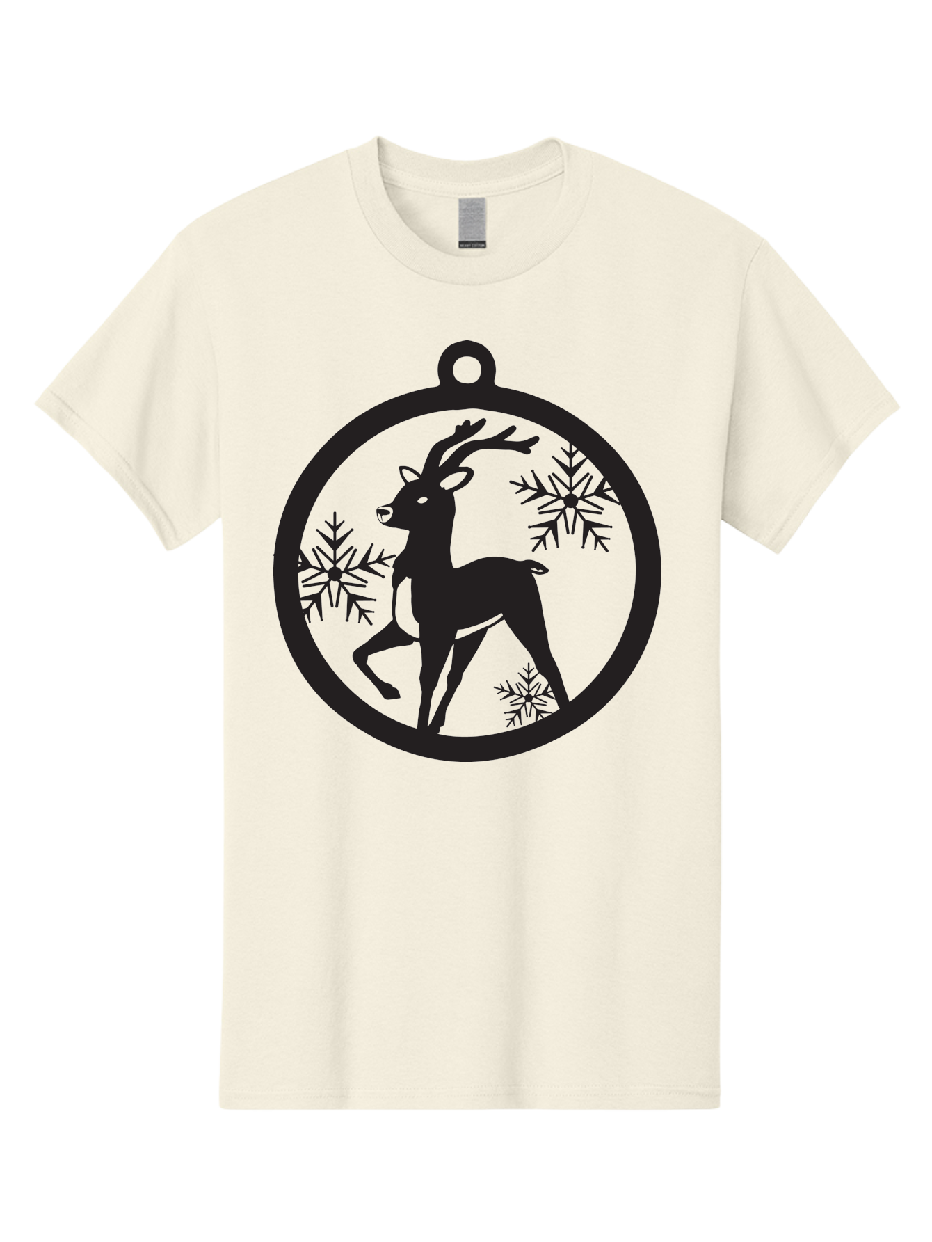 Reindeer-Ornament Men'S Graphic Tee, 100% Cotton, Comfortable Casual Summer Wear, Machine Washable, Reindeer Silhouette, Christmas Ornament Design, Snowflake Pattern, Festive Decor, Holiday Theme, Winter Decoration, Seasonal Charm, Aad122