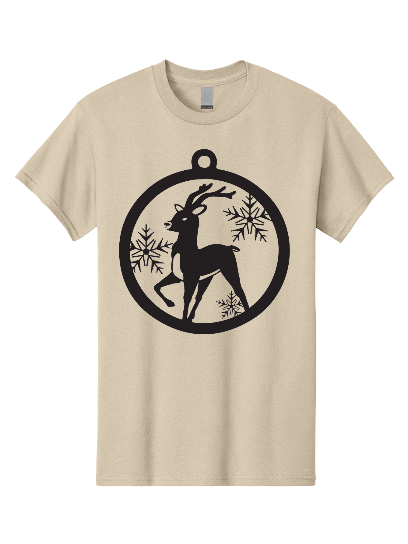 Reindeer-Ornament Men'S Graphic Tee, 100% Cotton, Comfortable Casual Summer Wear, Machine Washable, Reindeer Silhouette, Christmas Ornament Design, Snowflake Pattern, Festive Decor, Holiday Theme, Winter Decoration, Seasonal Charm, Aad122