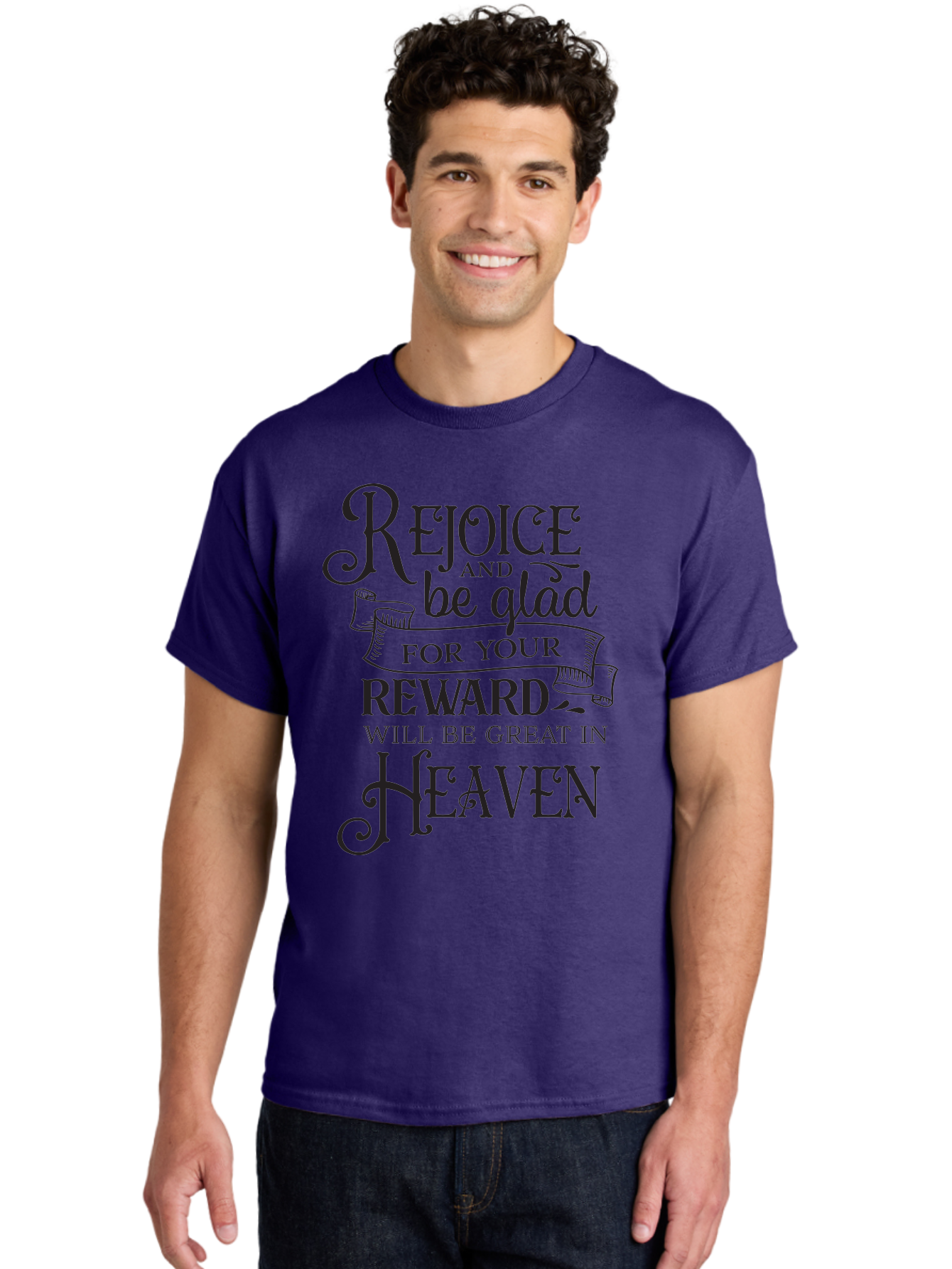 Rejoice-And-Be-Glad Men'S Graphic Tee, 100% Cotton, Comfortable Casual Summer Wear, Machine Washable, Inspirational Quote, Religious Message, Rejoice, Glad, Reward In Heaven, Faith, Scripture, Bible Verse, Motivation, Hope, Heaven Aad125
