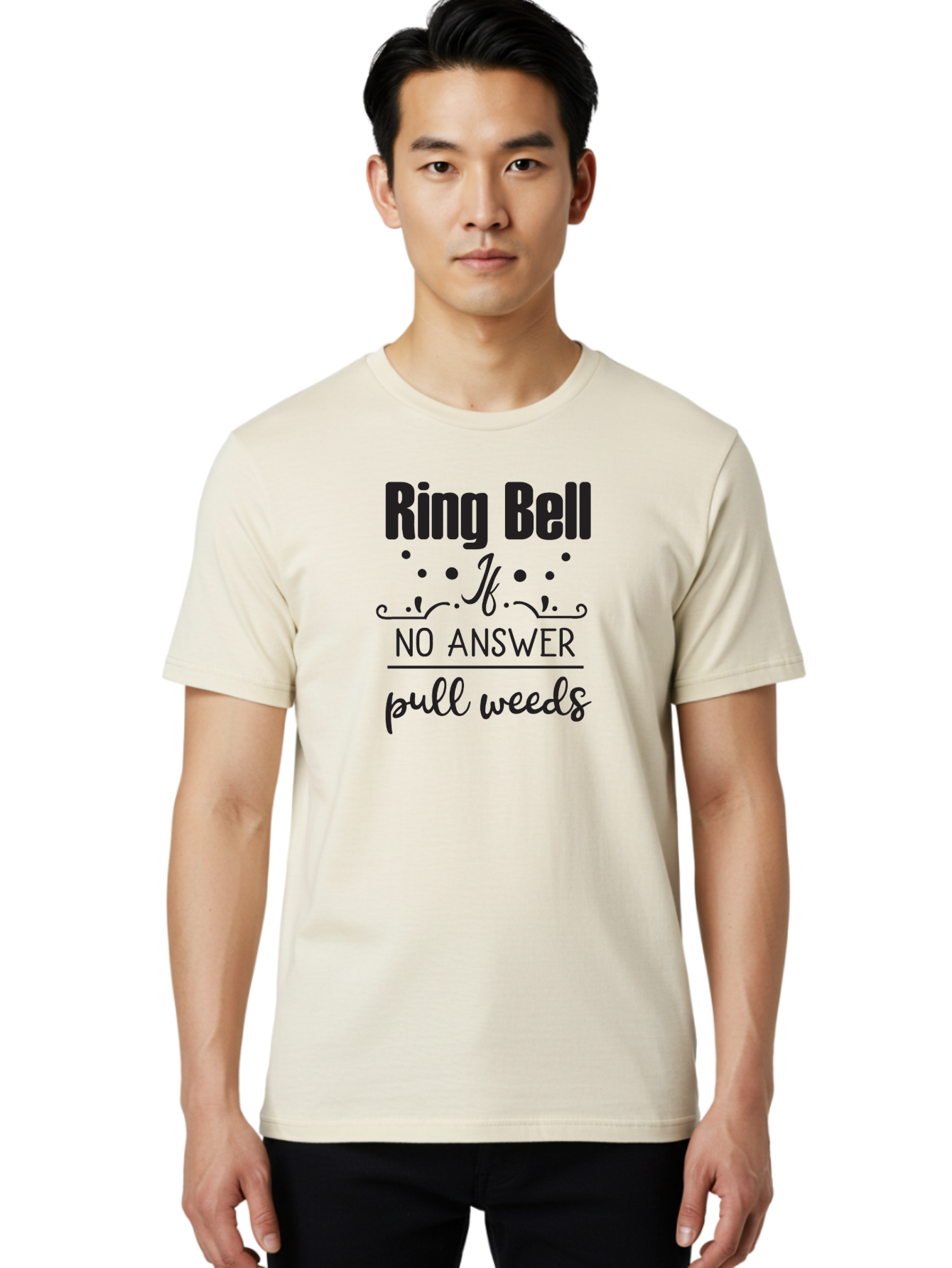Ring-Bell-If-No-Answer-Pull-Weeds Men'S Graphic Tee, 100% Cotton, Comfortable Casual Summer Wear, Machine Washable, Funny Garden Sign, Humorous Gardening Quote, Witty Yard Decor, Garden Humor, Quirky Gardening Phrase, Ring Bell Message Aad127