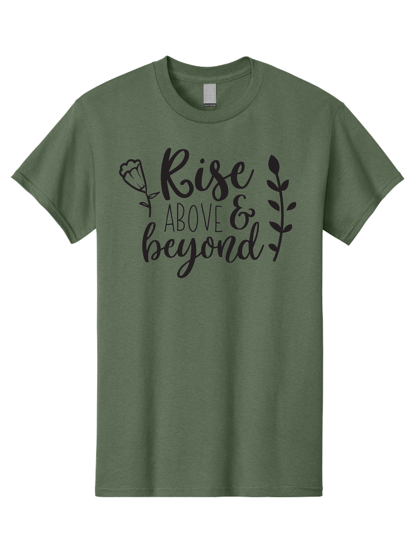 Rise-Above-Beyond Men'S Graphic Tee, 100% Cotton, Comfortable Casual Summer Wear, Machine Washable, Inspirational Quote, Motivational Phrase, Rise Above, Personal Growth, Self-Improvement, Floral Design, Leafy Elements, Uplifting Message, Aad128