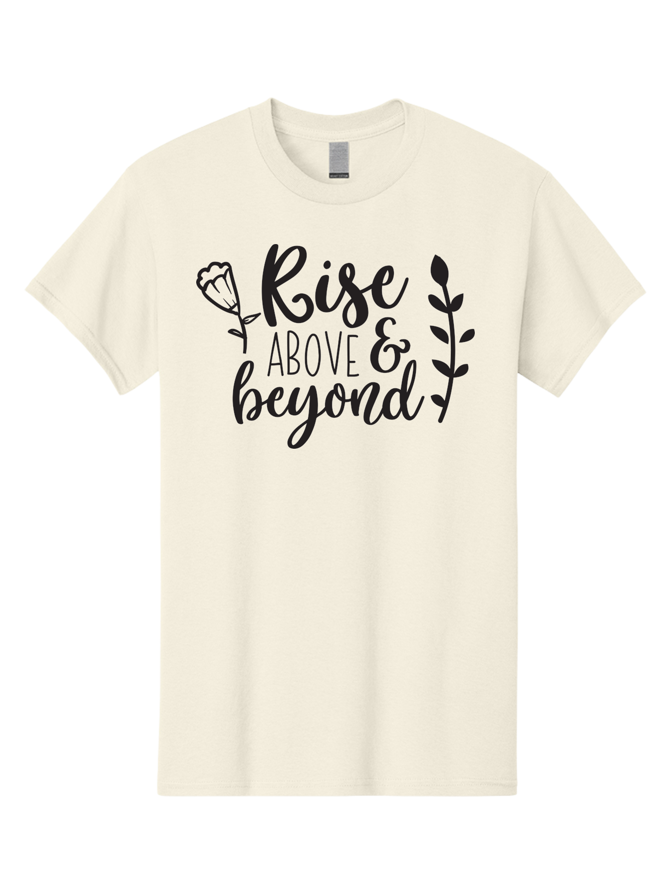 Rise-Above-Beyond Men'S Graphic Tee, 100% Cotton, Comfortable Casual Summer Wear, Machine Washable, Inspirational Quote, Motivational Phrase, Rise Above, Personal Growth, Self-Improvement, Floral Design, Leafy Elements, Uplifting Message, Aad128