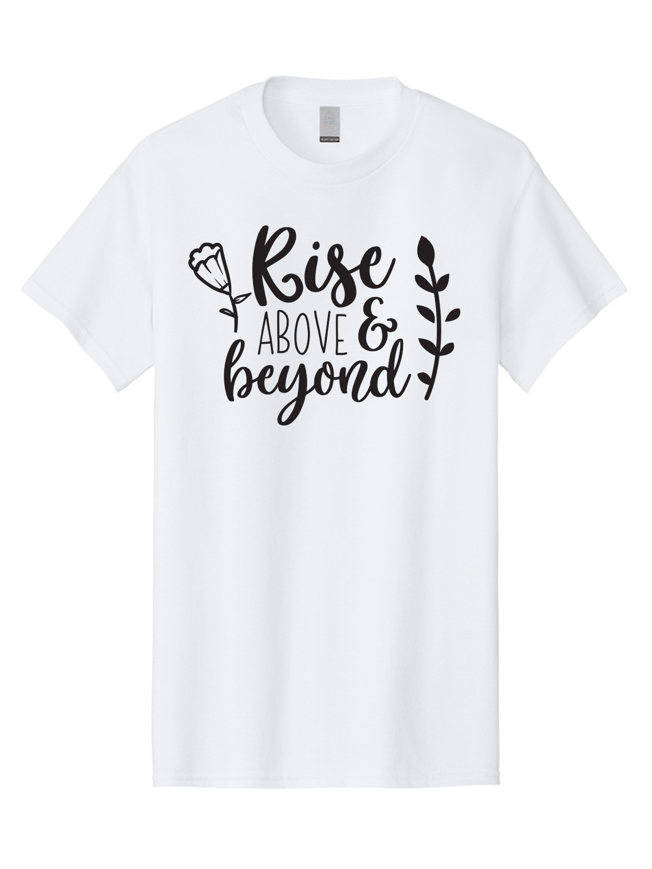 Rise-Above-Beyond Men'S Graphic Tee, 100% Cotton, Comfortable Casual Summer Wear, Machine Washable, Inspirational Quote, Motivational Phrase, Rise Above, Personal Growth, Self-Improvement, Floral Design, Leafy Elements, Uplifting Message, Aad128