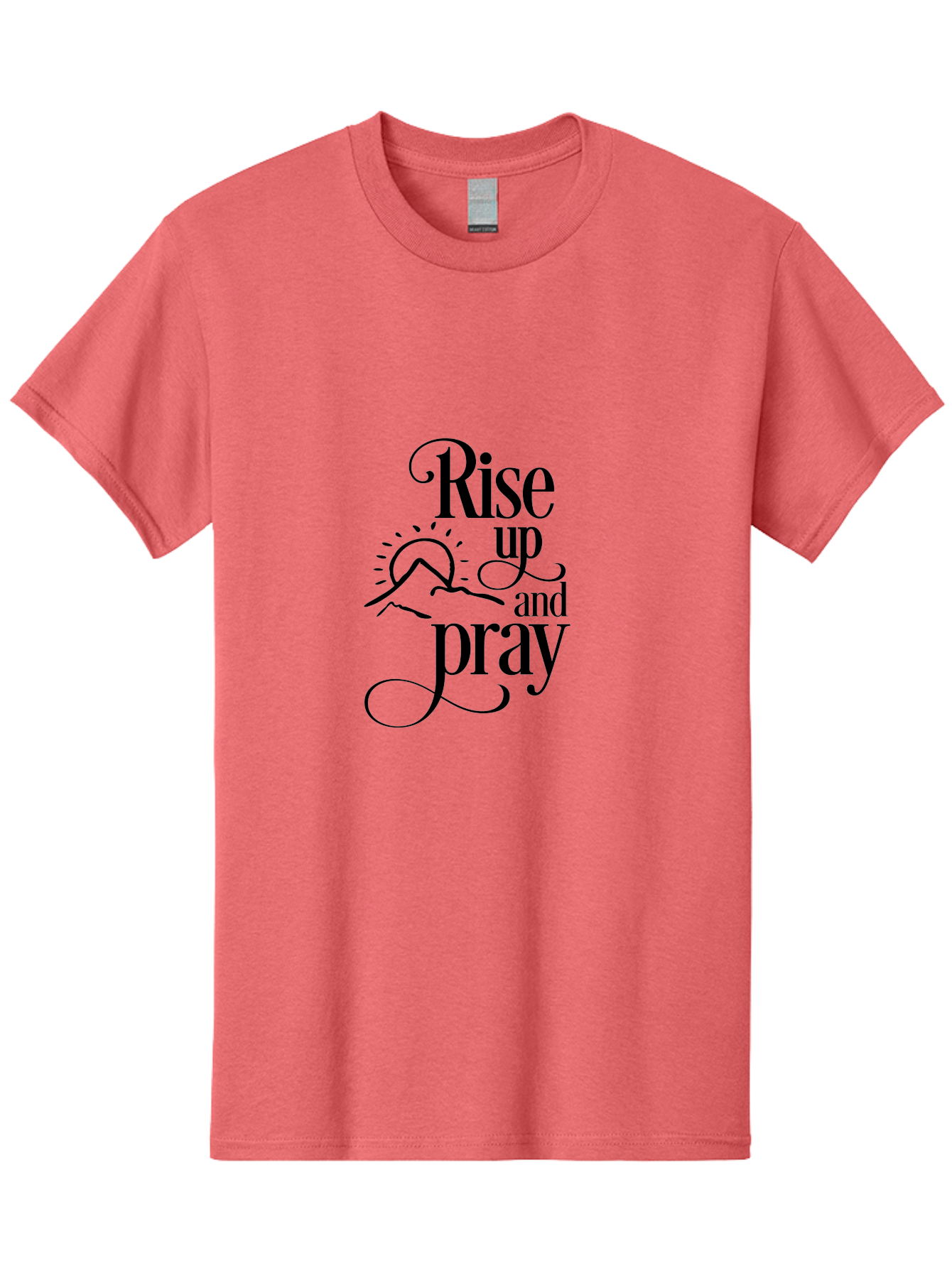 Rise-Up-And-Pray Men'S Graphic Tee, 100% Cotton, Comfortable Casual Summer Wear, Machine Washable, Inspirational Quote, Motivational Phrase, Rise Up And Pray, Morning Prayer, Sunrise, Mountains, Faith, Spirituality Aad130