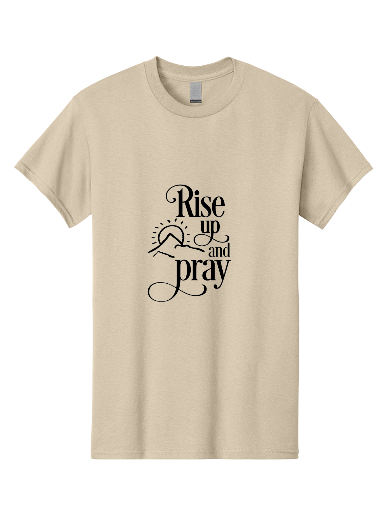Rise-Up-And-Pray Men'S Graphic Tee, 100% Cotton, Comfortable Casual Summer Wear, Machine Washable, Inspirational Quote, Motivational Phrase, Rise Up And Pray, Morning Prayer, Sunrise, Mountains, Faith, Spirituality Aad130