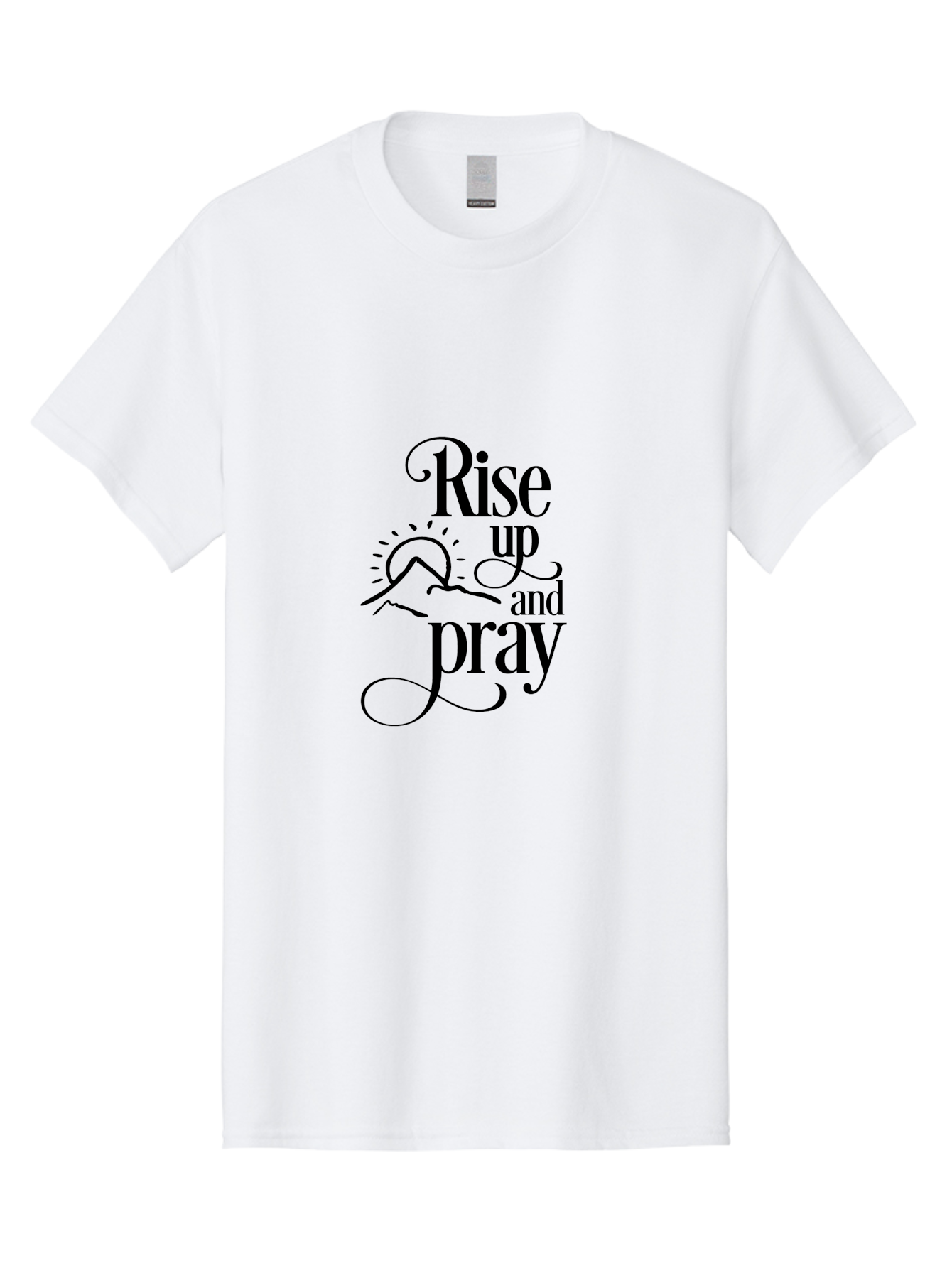 Rise-Up-And-Pray Men'S Graphic Tee, 100% Cotton, Comfortable Casual Summer Wear, Machine Washable, Inspirational Quote, Motivational Phrase, Rise Up And Pray, Morning Prayer, Sunrise, Mountains, Faith, Spirituality Aad130