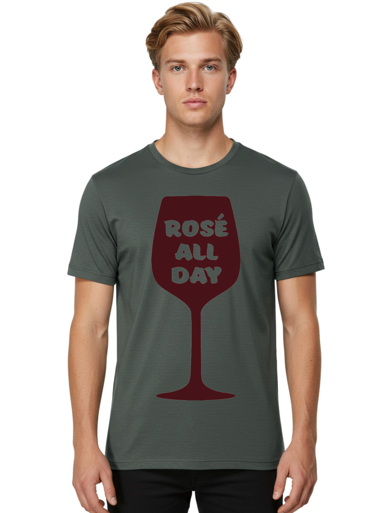 Rose-All-Day Men'S Graphic Tee, 100% Cotton, Comfortable Casual Summer Wear, Machine Washable, Wine Glass, Rose Wine, Rosé All Day, Wine Lover, Relaxed Atmosphere, Casual Drinking, Fun Phrase, Wine Culture Aad131