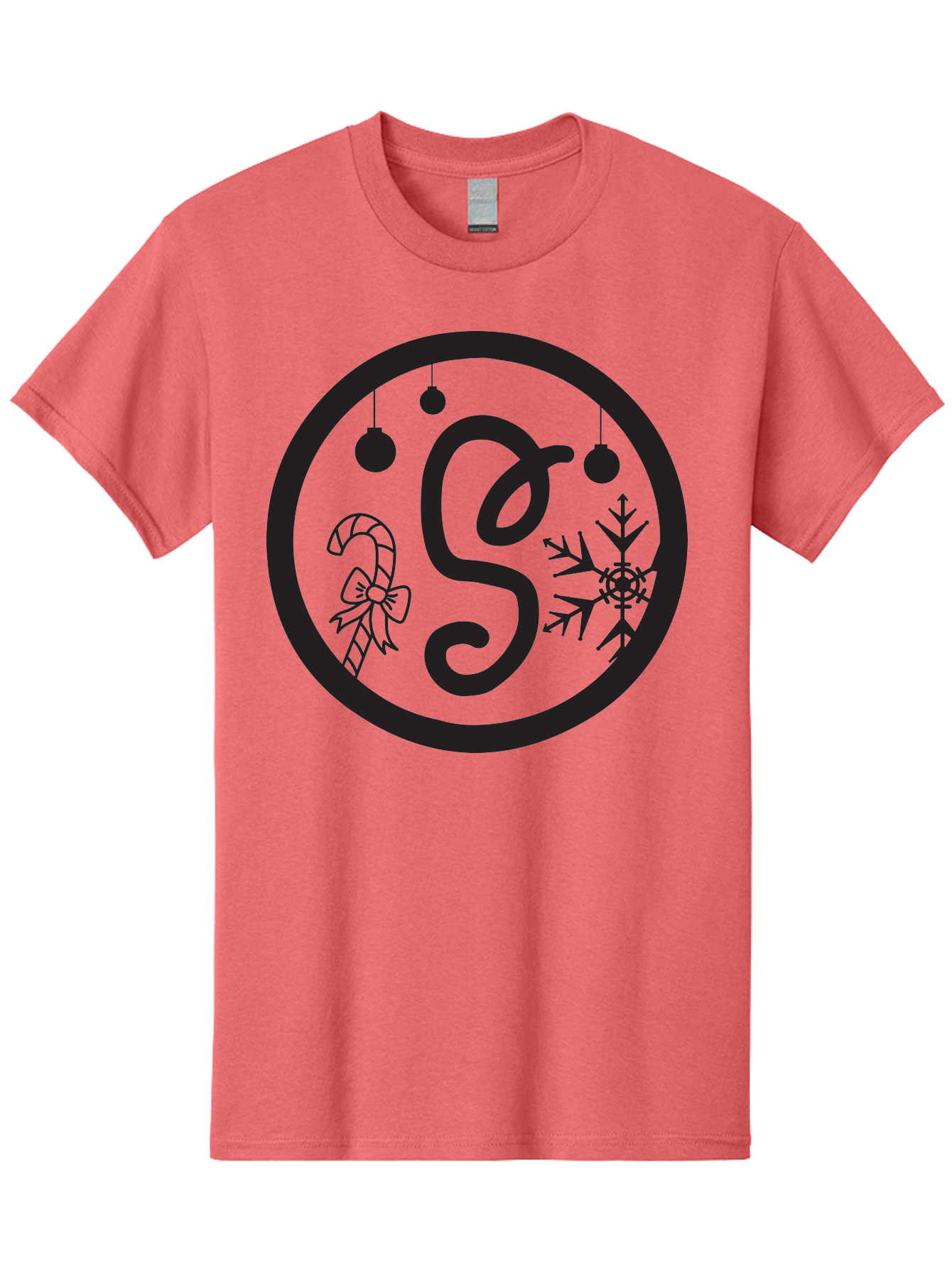 S Men'S Graphic Tee, 100% Cotton, Comfortable Casual Summer Wear, Machine Washable, Christmas Monogram, Letter S, Festive Decorations, Candy Cane, Snowflake, Ornaments, Winter Wonderland, Holiday Theme Aad132