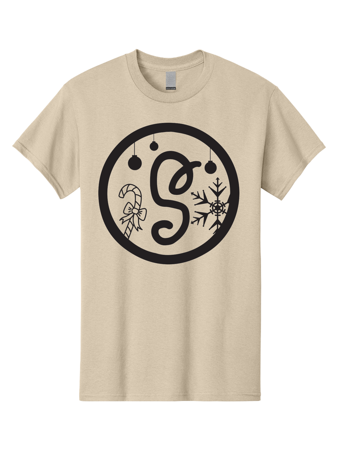 S Men'S Graphic Tee, 100% Cotton, Comfortable Casual Summer Wear, Machine Washable, Christmas Monogram, Letter S, Festive Decorations, Candy Cane, Snowflake, Ornaments, Winter Wonderland, Holiday Theme Aad132