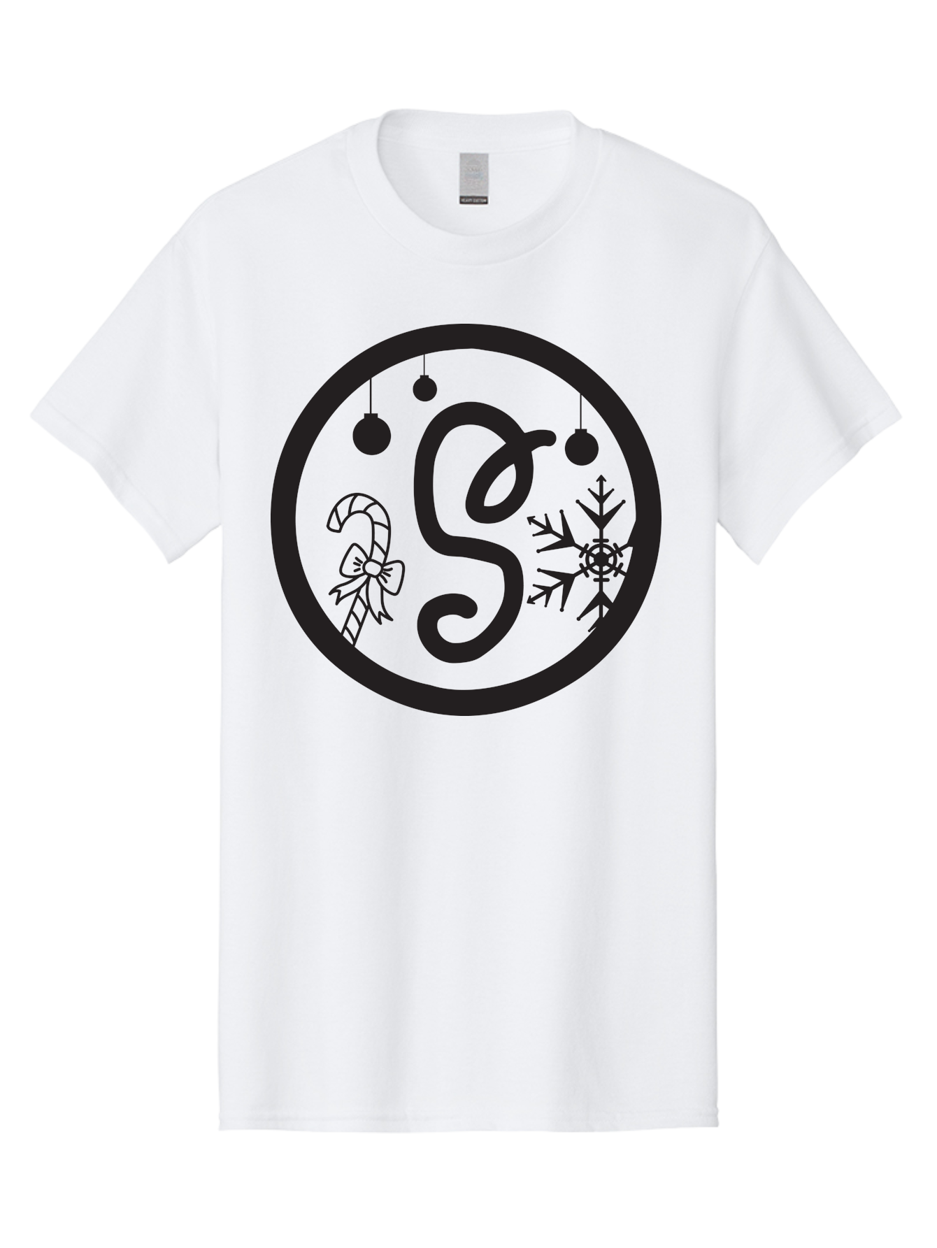 S Men'S Graphic Tee, 100% Cotton, Comfortable Casual Summer Wear, Machine Washable, Christmas Monogram, Letter S, Festive Decorations, Candy Cane, Snowflake, Ornaments, Winter Wonderland, Holiday Theme Aad132