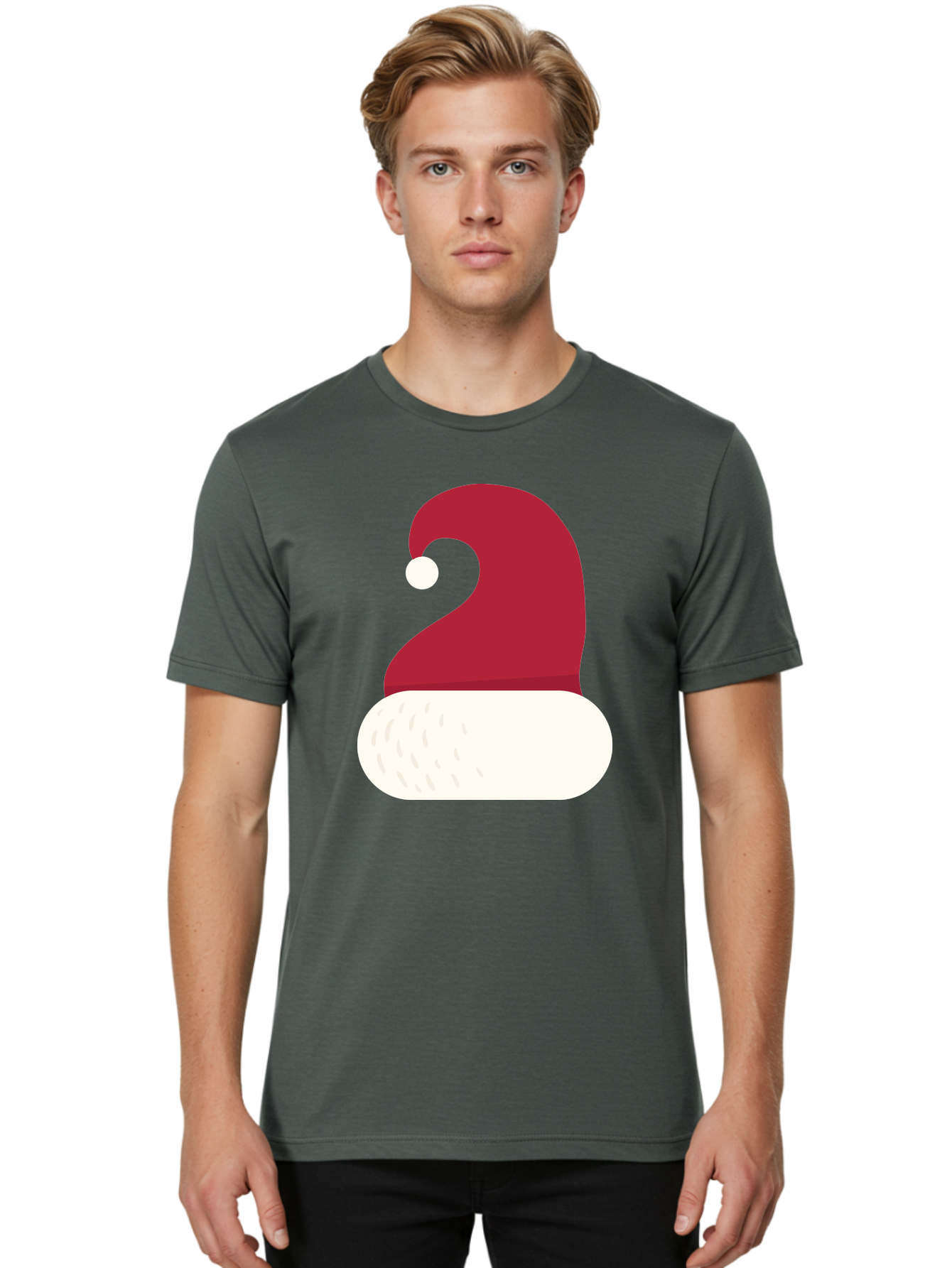 Santa-Hat Men'S Graphic Tee, 100% Cotton, Comfortable Casual Summer Wear, Machine Washable, Santa Hat, Christmas Hat, Red And White Hat, Winter Clothing, Festive Accessory, Holiday Fashion, Cartoon Style, Digital Illustration Aad135