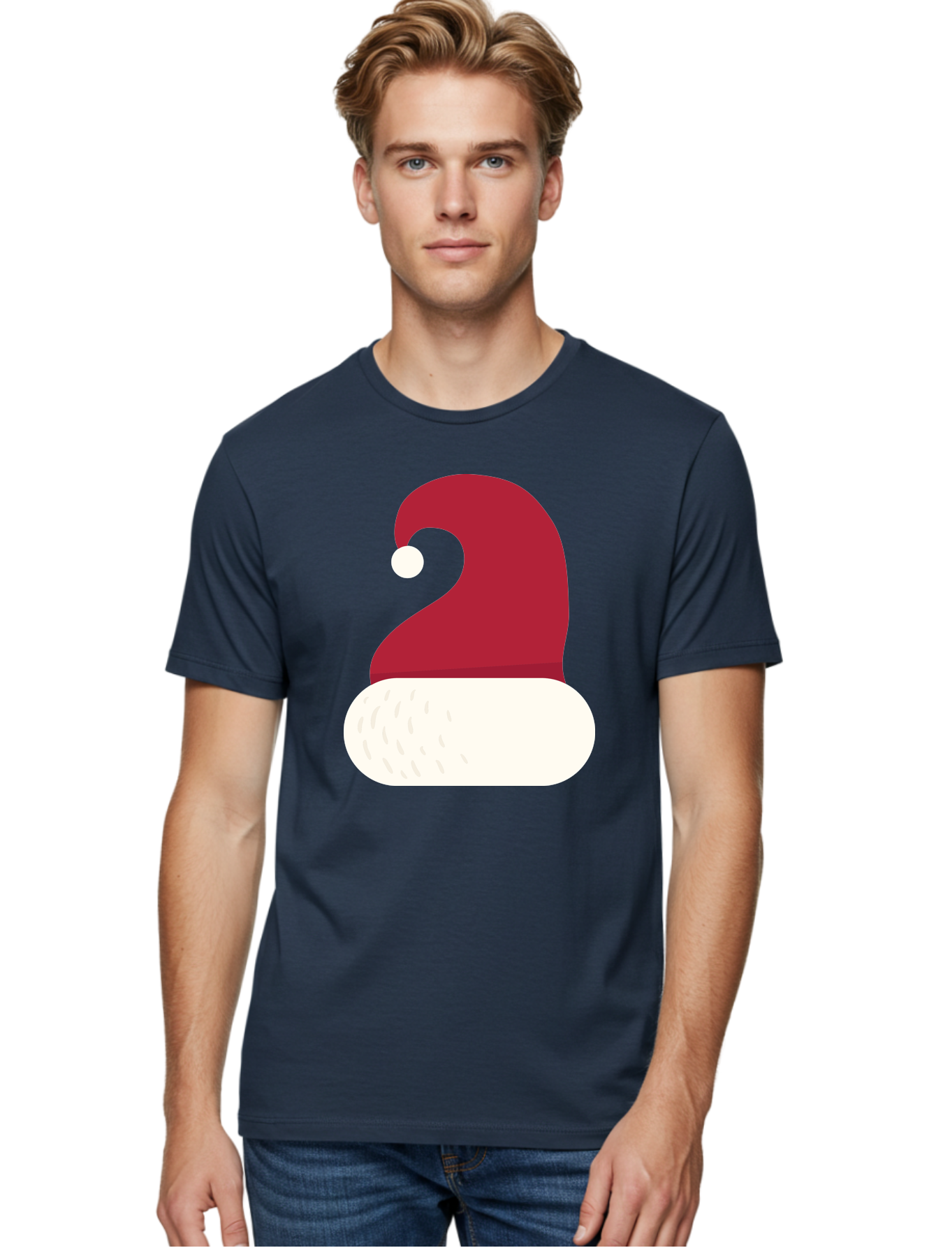 Santa-Hat Men'S Graphic Tee, 100% Cotton, Comfortable Casual Summer Wear, Machine Washable, Santa Hat, Christmas Hat, Red And White Hat, Winter Clothing, Festive Accessory, Holiday Fashion, Cartoon Style, Digital Illustration Aad135