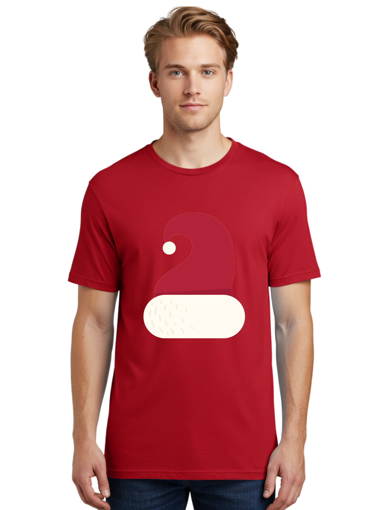 Santa-Hat Men'S Graphic Tee, 100% Cotton, Comfortable Casual Summer Wear, Machine Washable, Santa Hat, Christmas Hat, Red And White Hat, Winter Clothing, Festive Accessory, Holiday Fashion, Cartoon Style, Digital Illustration Aad135