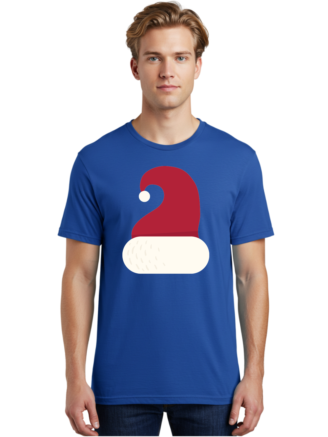 Santa-Hat Men'S Graphic Tee, 100% Cotton, Comfortable Casual Summer Wear, Machine Washable, Santa Hat, Christmas Hat, Red And White Hat, Winter Clothing, Festive Accessory, Holiday Fashion, Cartoon Style, Digital Illustration Aad135