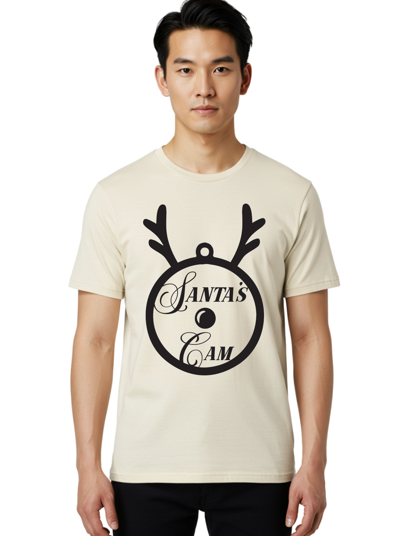 Santa-S-Cam Men'S Graphic Tee, 100% Cotton, Comfortable Casual Summer Wear, Machine Washable, Christmas Decoration, Santa'S Cam, Reindeer Antlers, Festive Design, Holiday Ornaments, Christmas Magic, Winter Wonderland, Holiday Cheer Aad136
