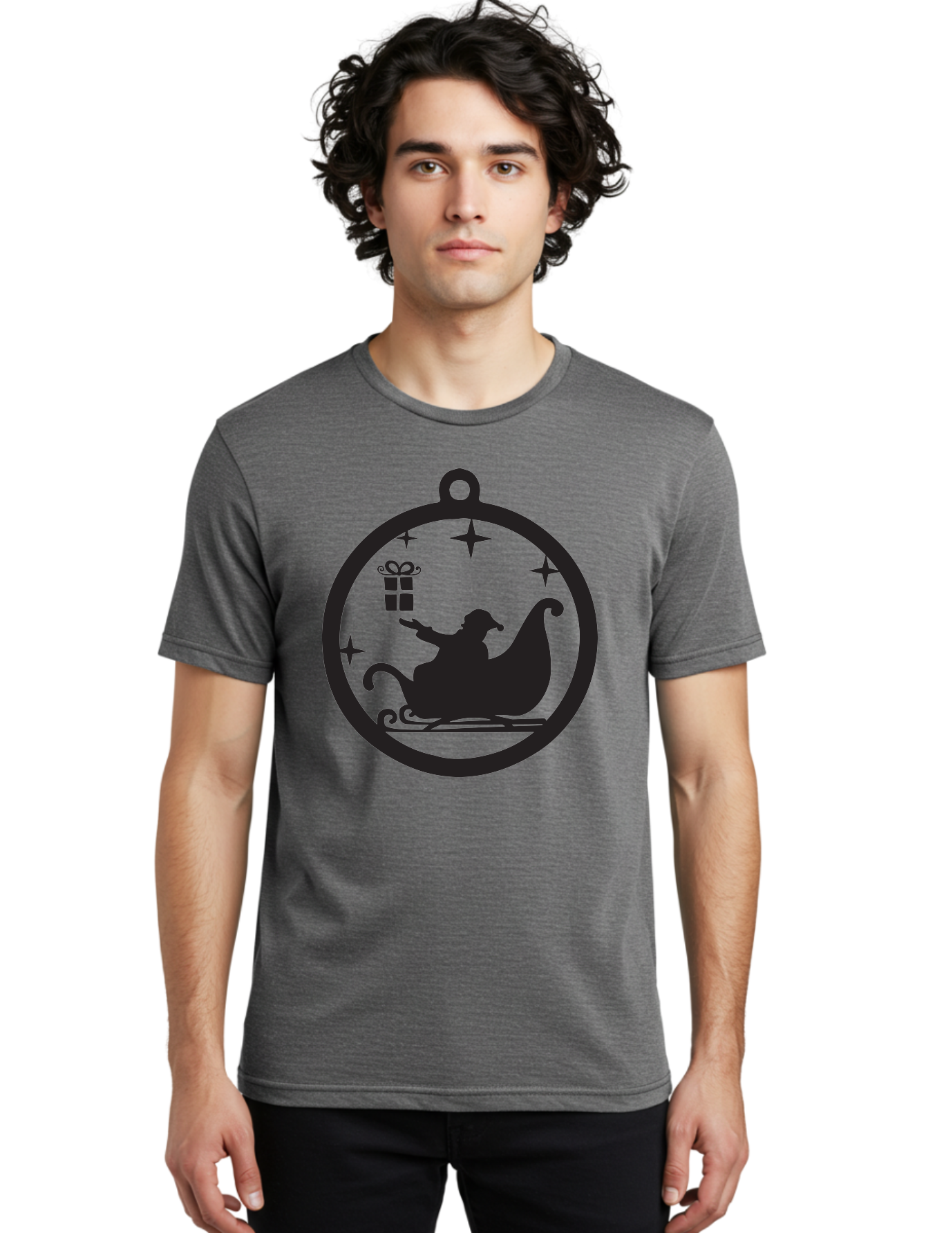 Santa-Sleigh-Ornament-1 Men'S Graphic Tee, 100% Cotton, Comfortable Casual Summer Wear, Machine Washable, Santa Claus, Christmas Gift, Sleigh Ride, Festive Holiday, Winter Wonderland, Gift Giving, Christmas Magic, Holiday Cheer Aad137