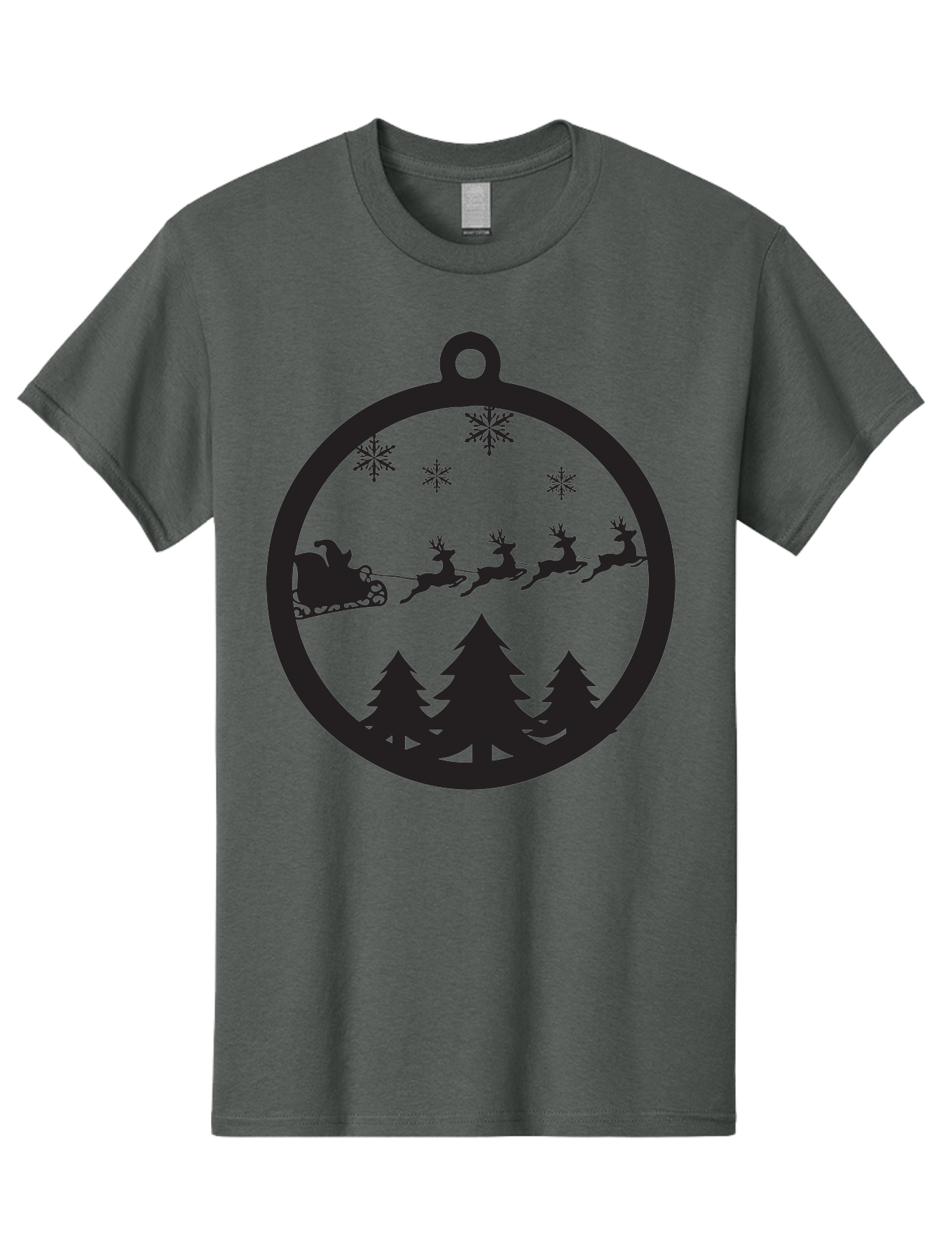 Santa-Sleigh-Silhouette Men'S Graphic Tee, 100% Cotton, Comfortable Casual Summer Wear, Machine Washable, Sleigh, Santa Claus, Reindeer, Snowy Night, Festive Trees, Holiday Decoration, Christmas Ornament, Winter Scene, Festive Atmosphere, Aad139
