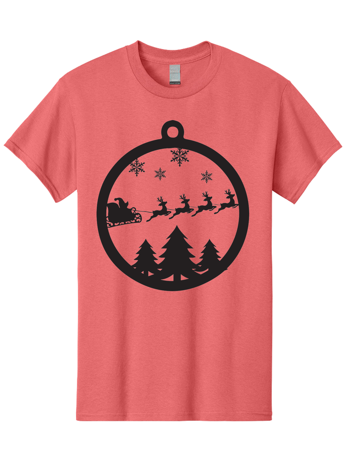 Santa-Sleigh-Silhouette Men'S Graphic Tee, 100% Cotton, Comfortable Casual Summer Wear, Machine Washable, Sleigh, Santa Claus, Reindeer, Snowy Night, Festive Trees, Holiday Decoration, Christmas Ornament, Winter Scene, Festive Atmosphere, Aad139