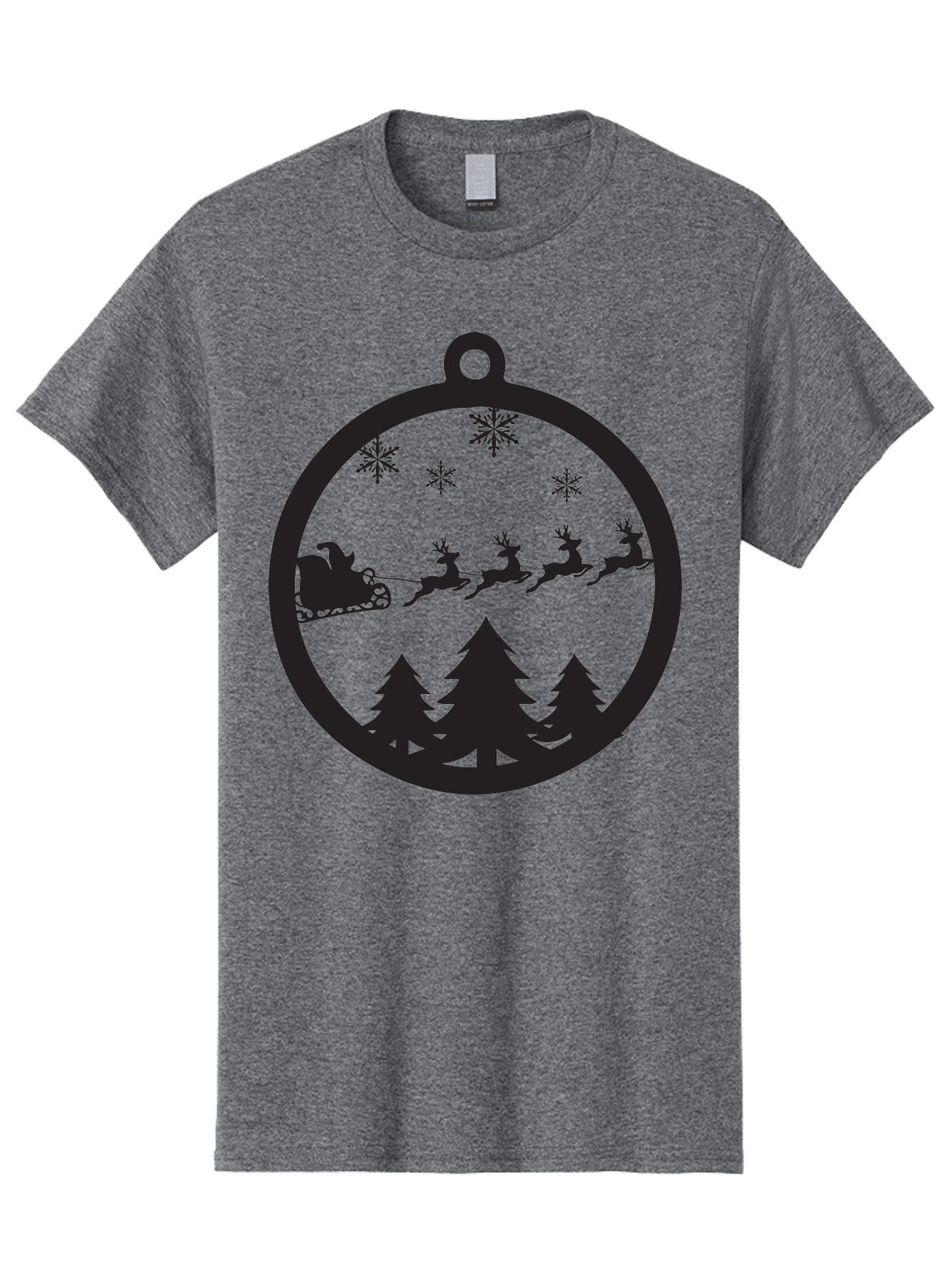 Santa-Sleigh-Silhouette Men'S Graphic Tee, 100% Cotton, Comfortable Casual Summer Wear, Machine Washable, Sleigh, Santa Claus, Reindeer, Snowy Night, Festive Trees, Holiday Decoration, Christmas Ornament, Winter Scene, Festive Atmosphere, Aad139