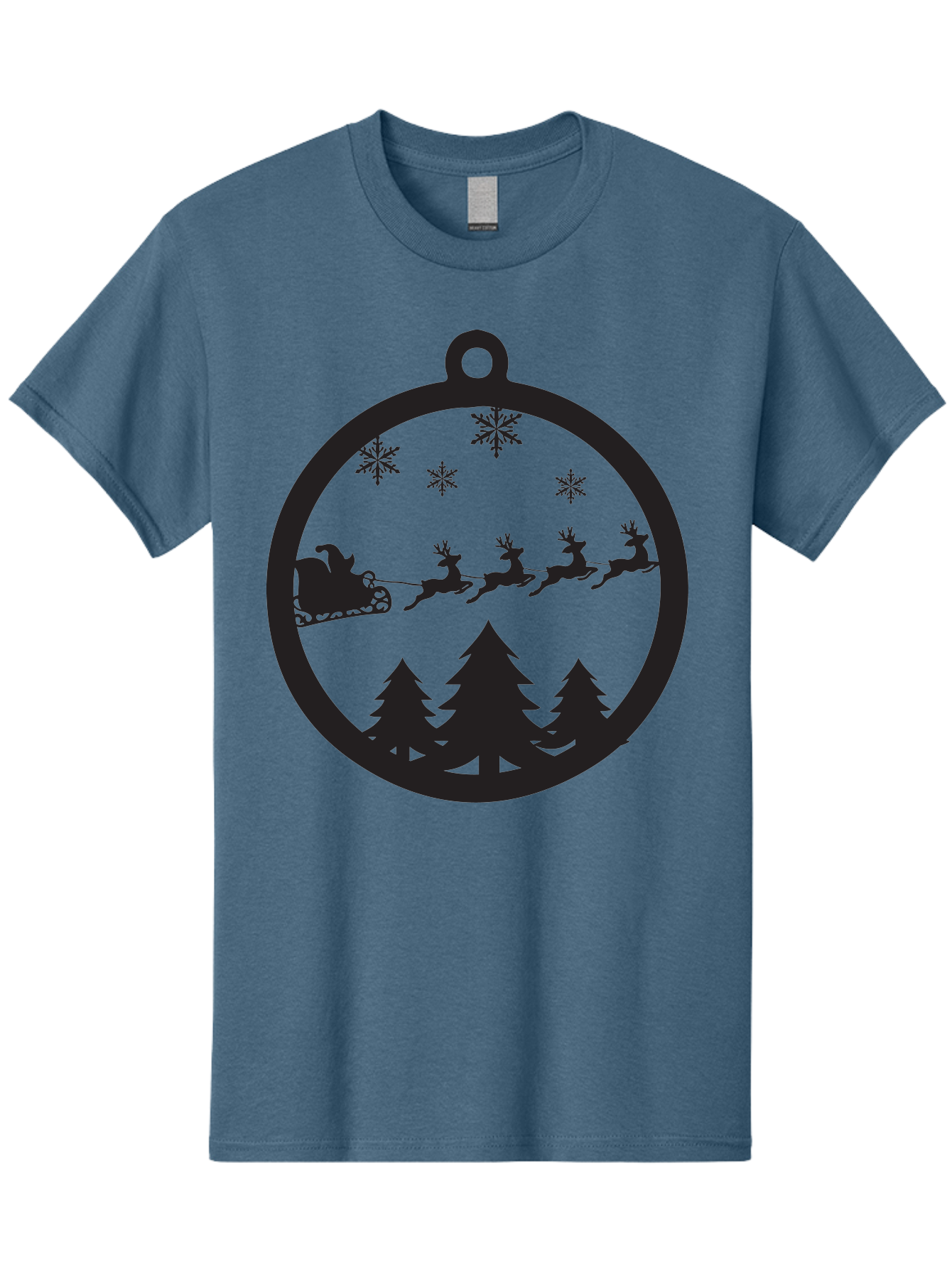 Santa-Sleigh-Silhouette Men'S Graphic Tee, 100% Cotton, Comfortable Casual Summer Wear, Machine Washable, Sleigh, Santa Claus, Reindeer, Snowy Night, Festive Trees, Holiday Decoration, Christmas Ornament, Winter Scene, Festive Atmosphere, Aad139