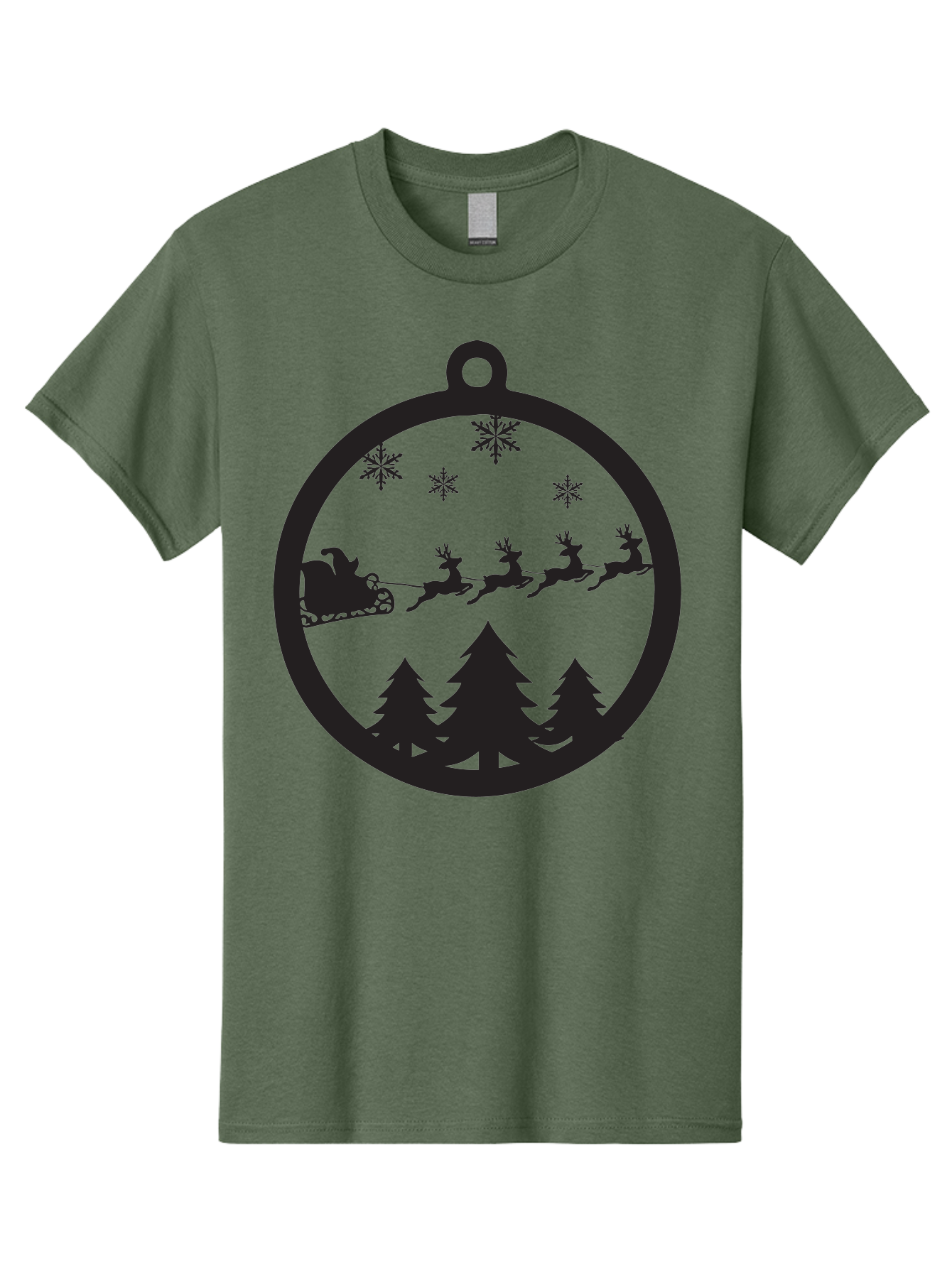 Santa-Sleigh-Silhouette Men'S Graphic Tee, 100% Cotton, Comfortable Casual Summer Wear, Machine Washable, Sleigh, Santa Claus, Reindeer, Snowy Night, Festive Trees, Holiday Decoration, Christmas Ornament, Winter Scene, Festive Atmosphere, Aad139
