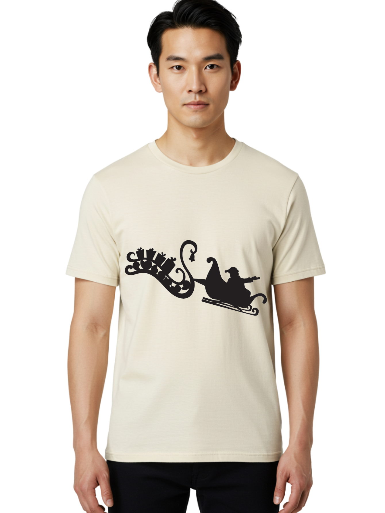 Santa-Sleigh Men'S Graphic Tee, 100% Cotton, Comfortable Casual Summer Wear, Machine Washable, Sleigh Silhouette, Santa Claus, Christmas Gifts, Festive Season, Holiday Cheer, Winter Wonderland, Jolly Old Elf, Gift Giving, Christmas Magic, Aad140