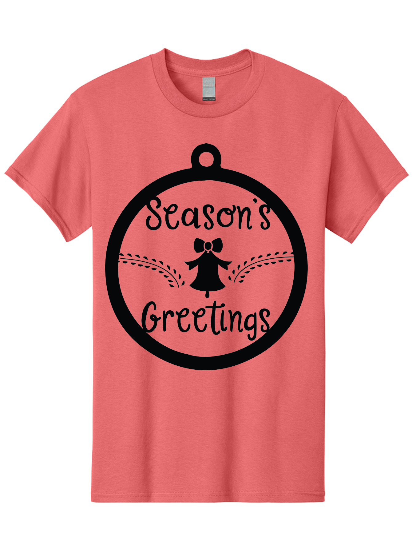 Season-S-Greetings Men'S Graphic Tee, 100% Cotton, Comfortable Casual Summer Wear, Machine Washable, Christmas Ornament, Festive Design, Holiday Greeting Card, Black Silhouette, Angel Silhouette, Bow Decoration, Black And Green, Aad145