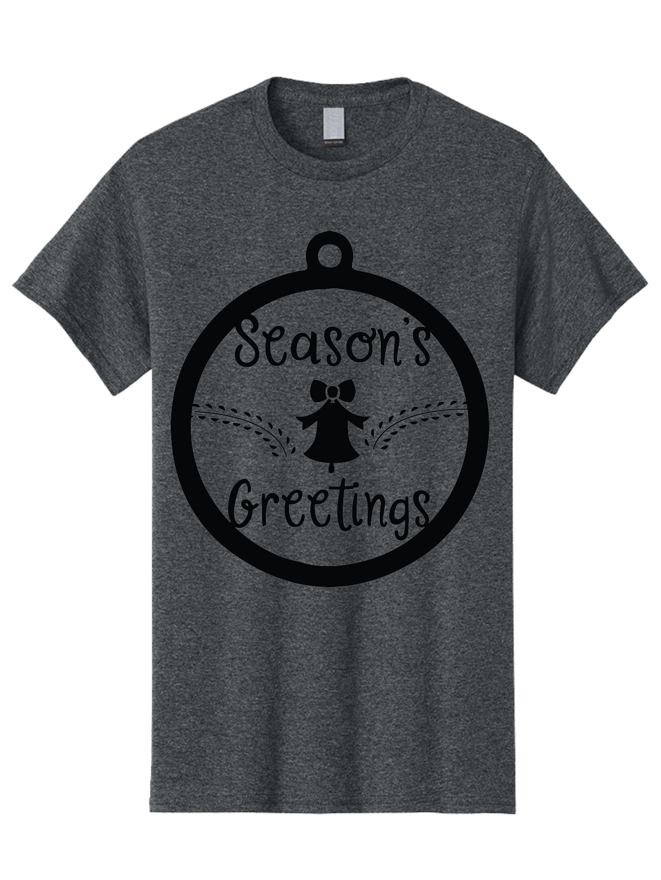 Season-S-Greetings Men'S Graphic Tee, 100% Cotton, Comfortable Casual Summer Wear, Machine Washable, Christmas Ornament, Festive Design, Holiday Greeting Card, Black Silhouette, Angel Silhouette, Bow Decoration, Black And Green, Aad145