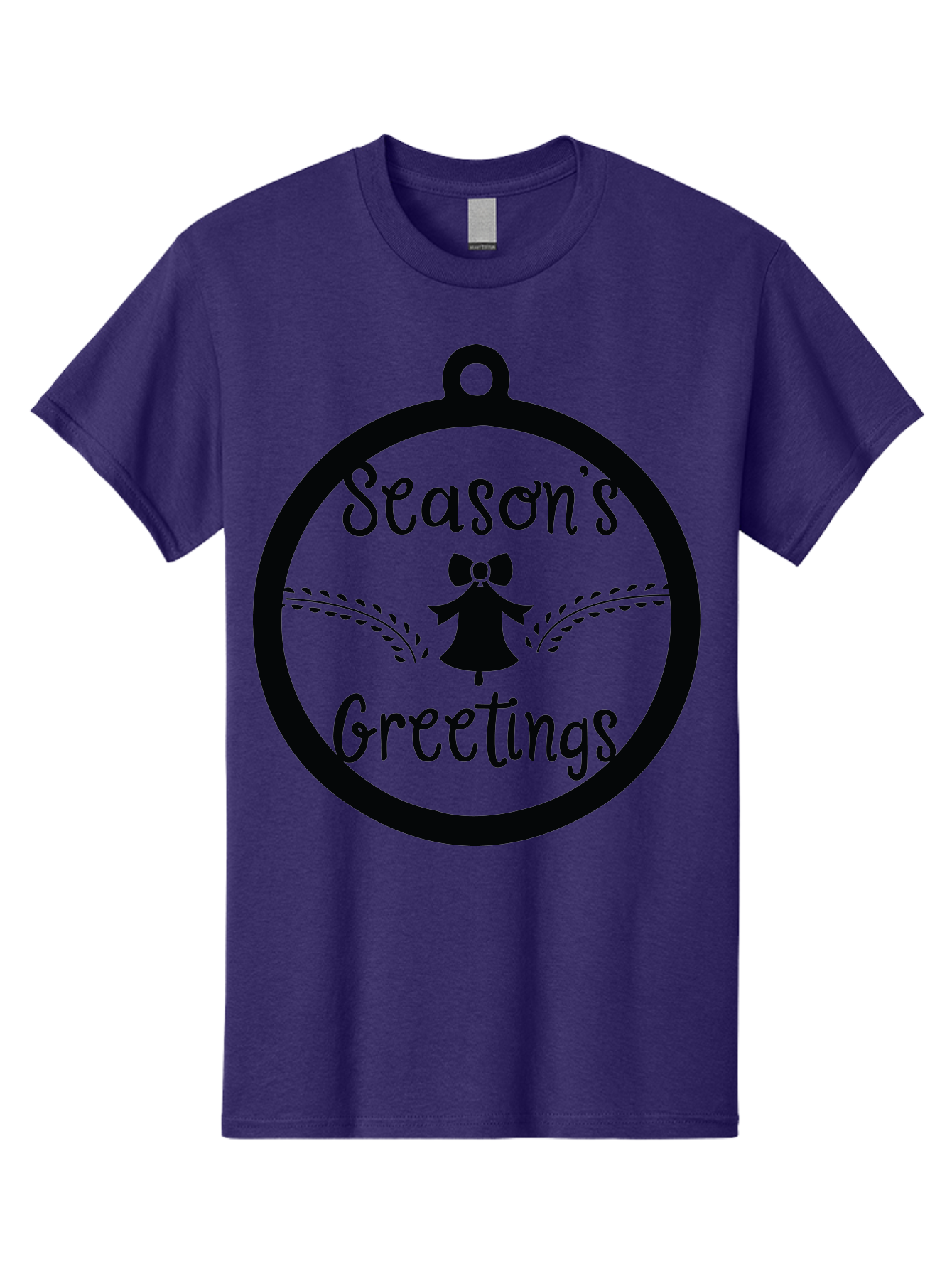 Season-S-Greetings Men'S Graphic Tee, 100% Cotton, Comfortable Casual Summer Wear, Machine Washable, Christmas Ornament, Festive Design, Holiday Greeting Card, Black Silhouette, Angel Silhouette, Bow Decoration, Black And Green, Aad145