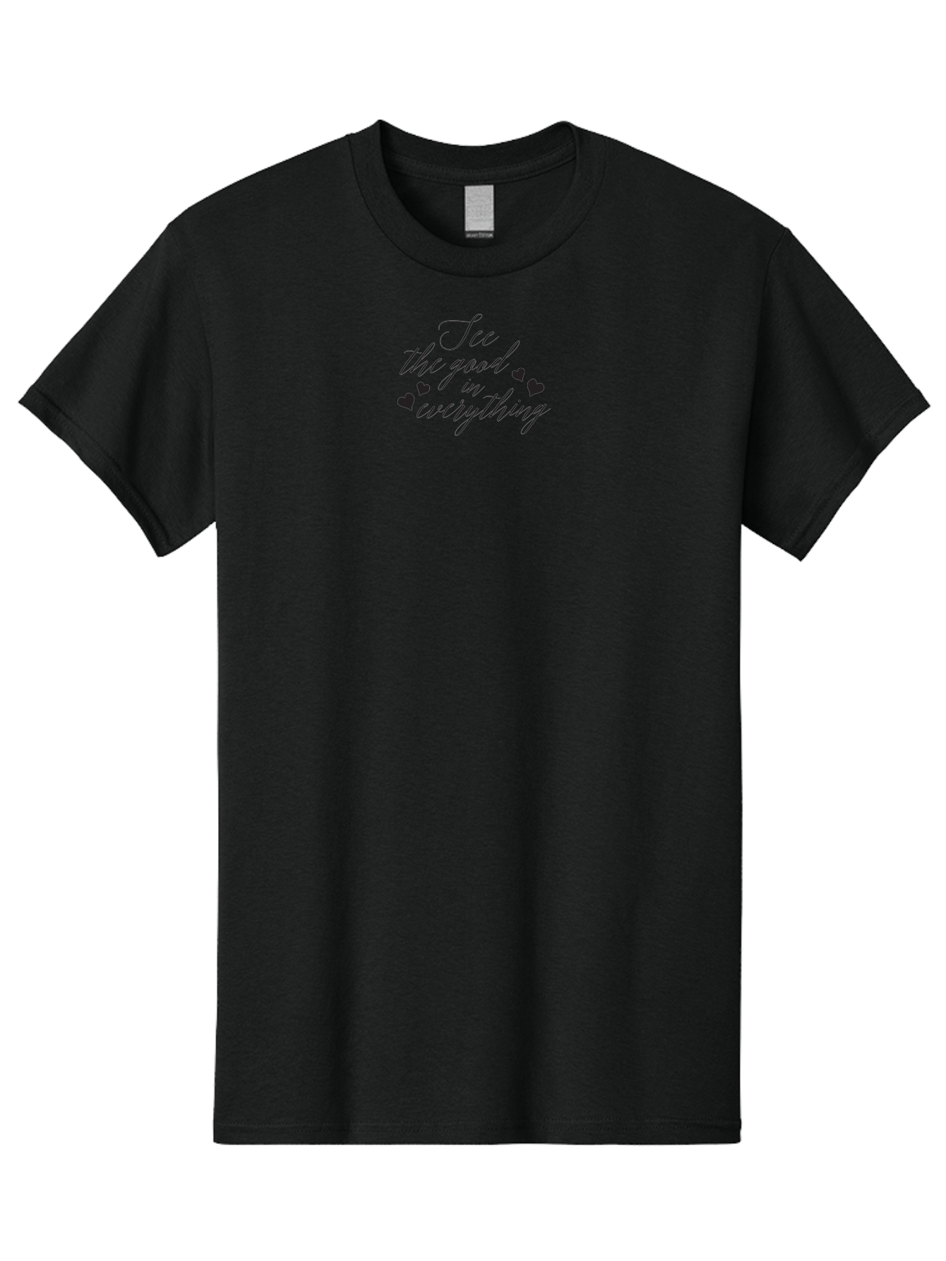 See-The-Good-In-Everything Men'S Graphic Tee, 100% Cotton, Comfortable Casual Summer Wear, Machine Washable, Inspirational Quote, Motivational Text, Positive Vibes, Good Vibes, Loving Message, See The Good, Cursive Text, Love Hearts Aad146