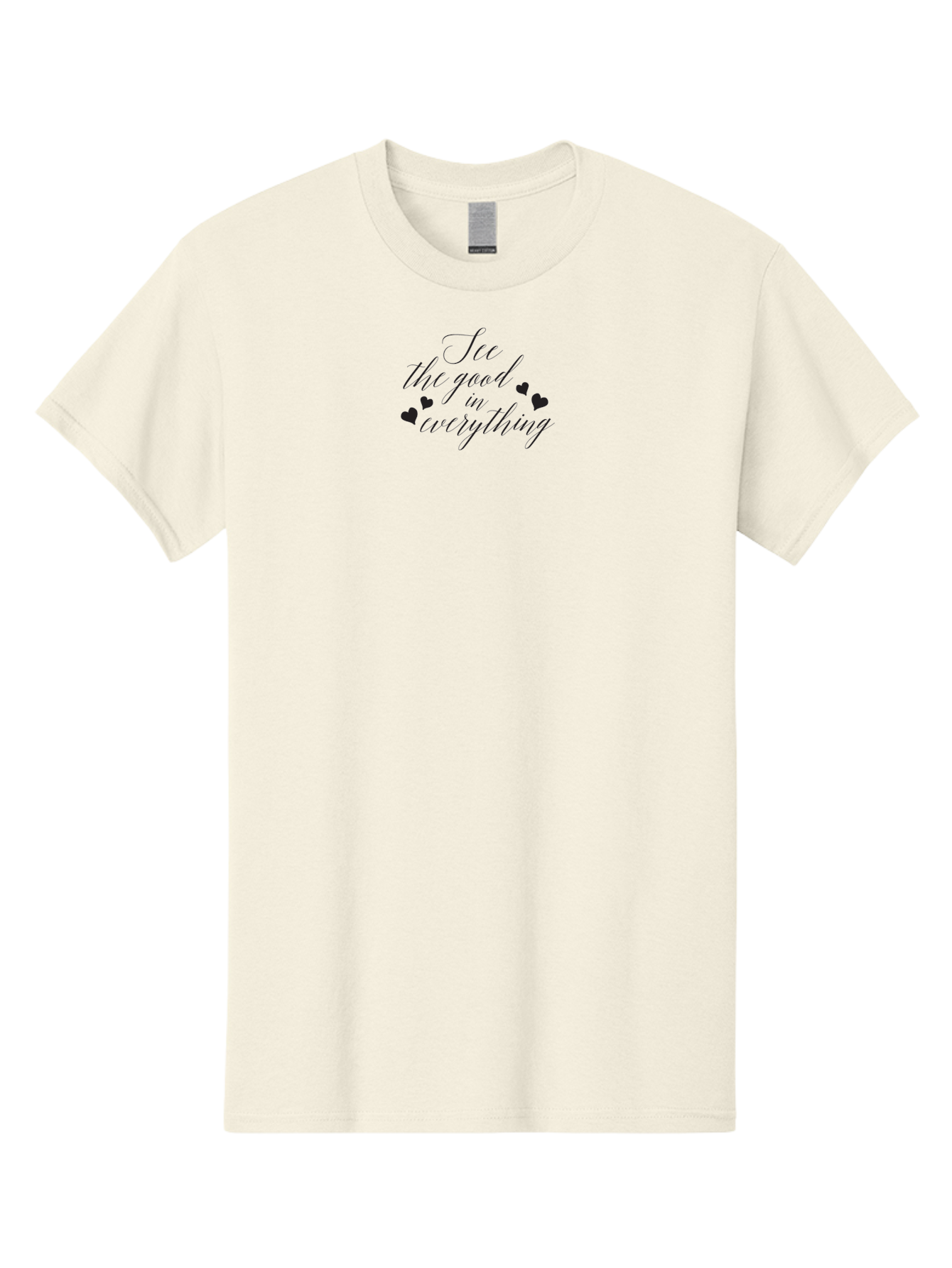 See-The-Good-In-Everything Men'S Graphic Tee, 100% Cotton, Comfortable Casual Summer Wear, Machine Washable, Inspirational Quote, Motivational Text, Positive Vibes, Good Vibes, Loving Message, See The Good, Cursive Text, Love Hearts Aad146