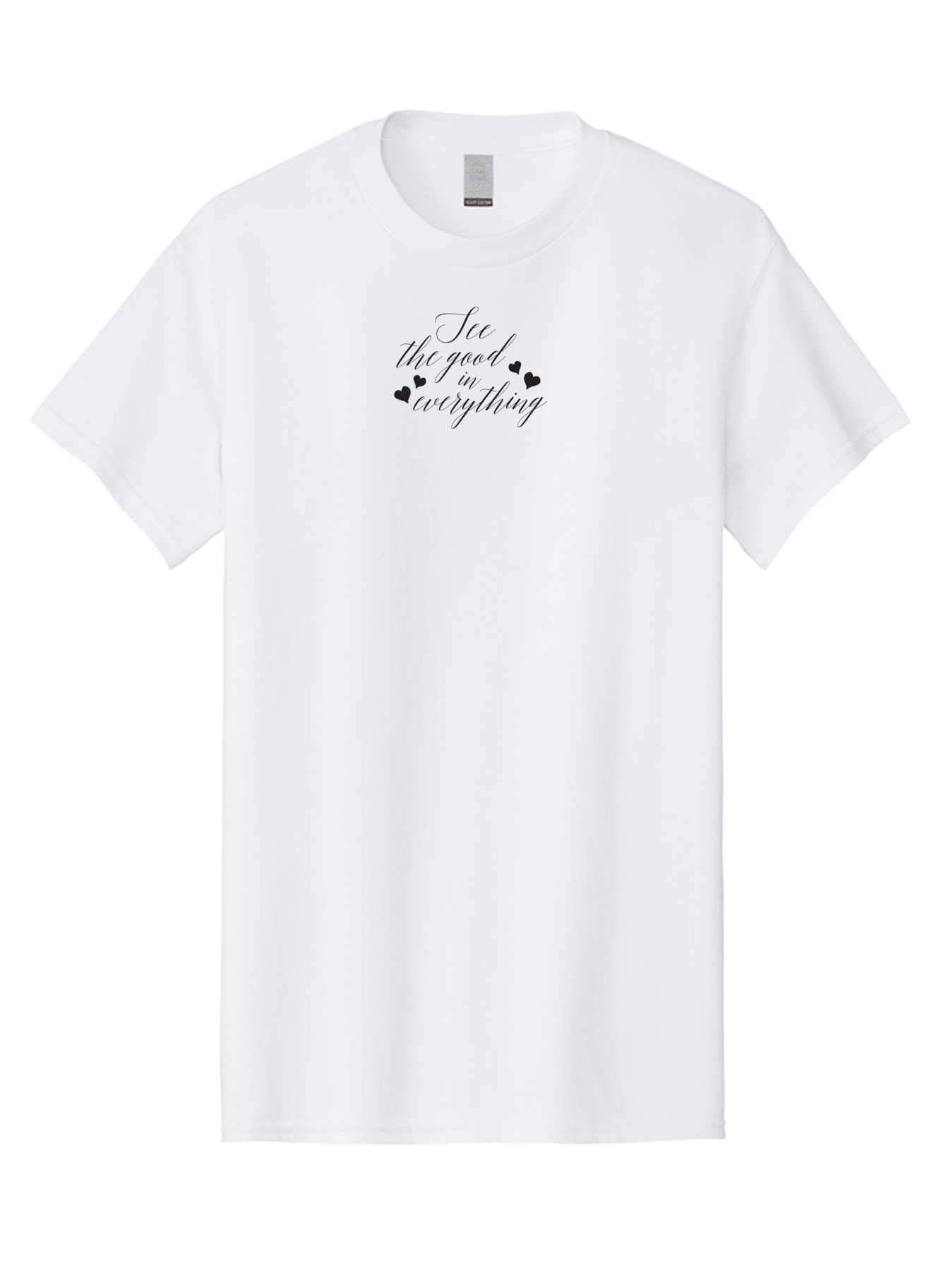 See-The-Good-In-Everything Men'S Graphic Tee, 100% Cotton, Comfortable Casual Summer Wear, Machine Washable, Inspirational Quote, Motivational Text, Positive Vibes, Good Vibes, Loving Message, See The Good, Cursive Text, Love Hearts Aad146