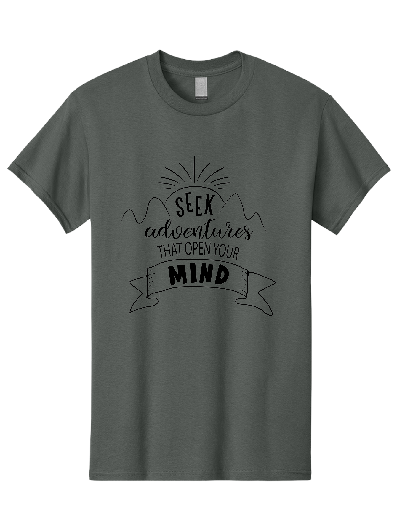 Seek-Adventures-That-Open-Your-Mind Men'S Graphic Tee, 100% Cotton, Comfortable Casual Summer Wear, Machine Washable, Inspirational Quote, Motivational Message, Adventure Seeking, Personal Growth, Mindfulness, Positive Thinking, Aad147