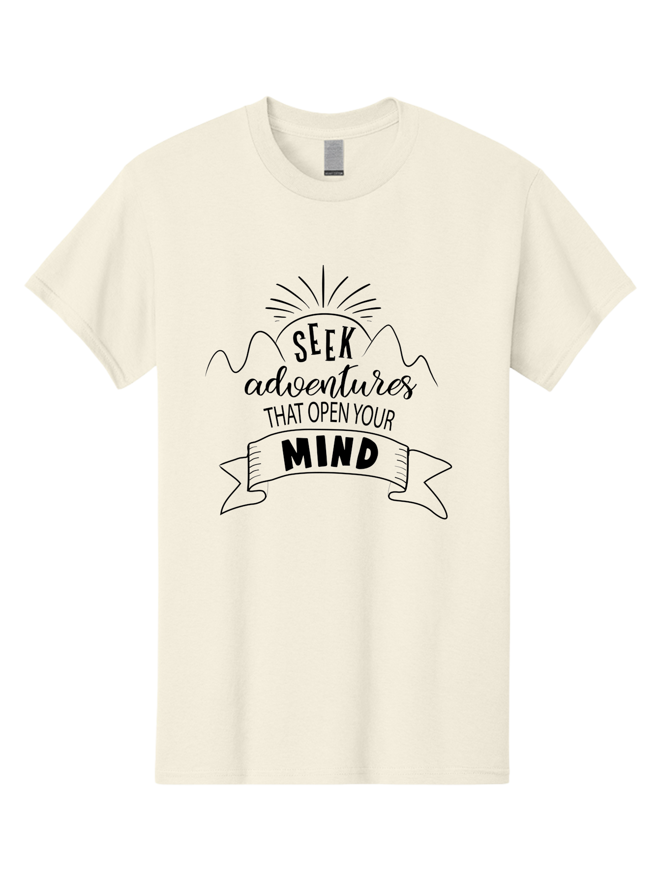 Seek-Adventures-That-Open-Your-Mind Men'S Graphic Tee, 100% Cotton, Comfortable Casual Summer Wear, Machine Washable, Inspirational Quote, Motivational Message, Adventure Seeking, Personal Growth, Mindfulness, Positive Thinking, Aad147