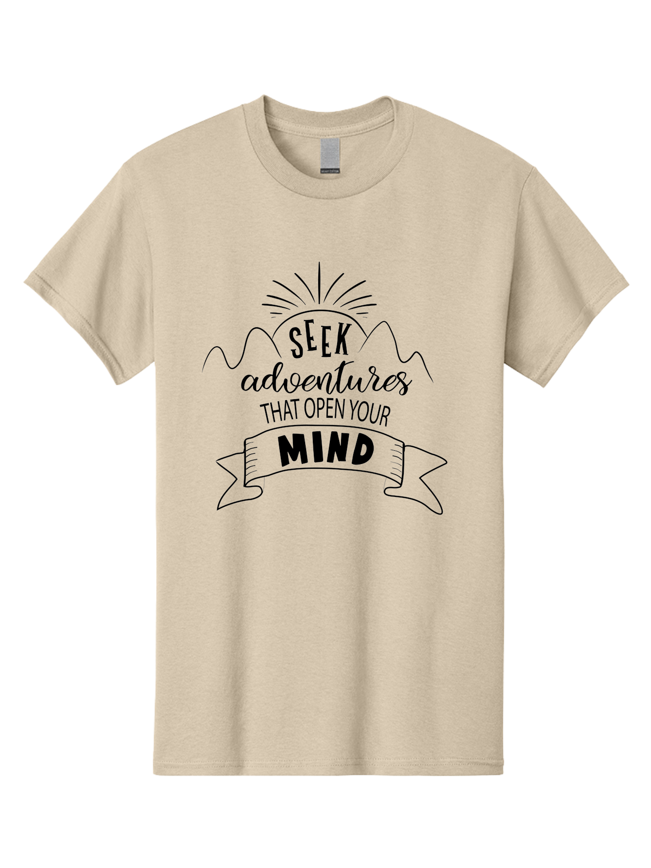 Seek-Adventures-That-Open-Your-Mind Men'S Graphic Tee, 100% Cotton, Comfortable Casual Summer Wear, Machine Washable, Inspirational Quote, Motivational Message, Adventure Seeking, Personal Growth, Mindfulness, Positive Thinking, Aad147
