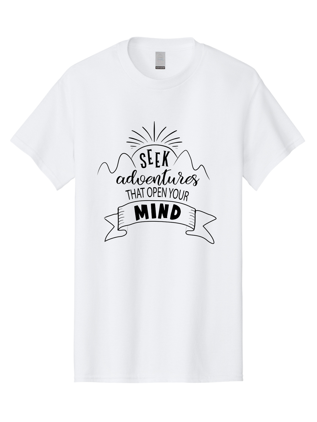 Seek-Adventures-That-Open-Your-Mind Men'S Graphic Tee, 100% Cotton, Comfortable Casual Summer Wear, Machine Washable, Inspirational Quote, Motivational Message, Adventure Seeking, Personal Growth, Mindfulness, Positive Thinking, Aad147