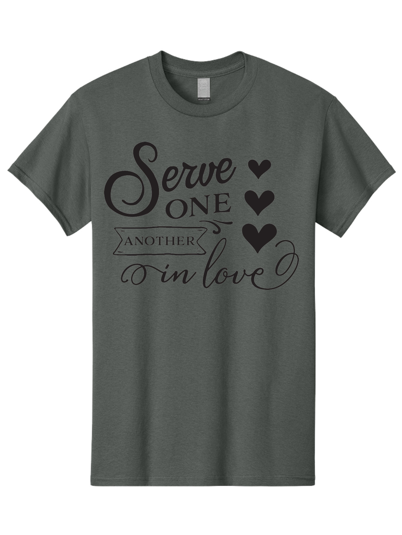 Serve-One-Another-In-Love Men'S Graphic Tee, 100% Cotton, Comfortable Casual Summer Wear, Machine Washable, Serve One Another, Love Message, Heartwarming Quote, Inspirational Saying, Kindness Reminder, Black Hearts, Typography Art Aad148