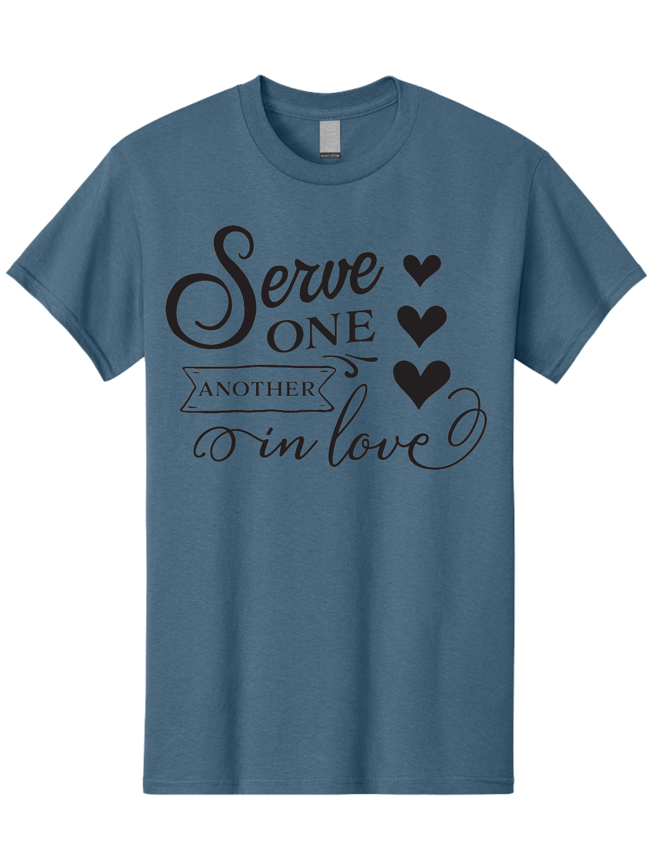 Serve-One-Another-In-Love Men'S Graphic Tee, 100% Cotton, Comfortable Casual Summer Wear, Machine Washable, Serve One Another, Love Message, Heartwarming Quote, Inspirational Saying, Kindness Reminder, Black Hearts, Typography Art Aad148
