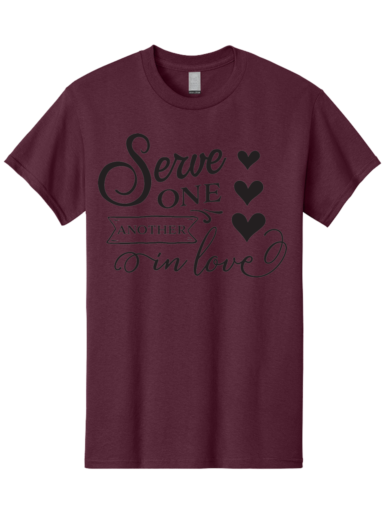 Serve-One-Another-In-Love Men'S Graphic Tee, 100% Cotton, Comfortable Casual Summer Wear, Machine Washable, Serve One Another, Love Message, Heartwarming Quote, Inspirational Saying, Kindness Reminder, Black Hearts, Typography Art Aad148