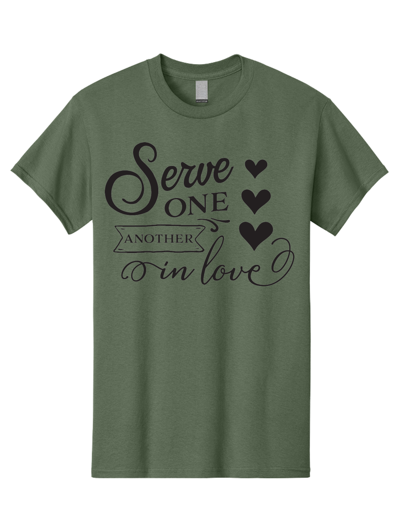 Serve-One-Another-In-Love Men'S Graphic Tee, 100% Cotton, Comfortable Casual Summer Wear, Machine Washable, Serve One Another, Love Message, Heartwarming Quote, Inspirational Saying, Kindness Reminder, Black Hearts, Typography Art Aad148