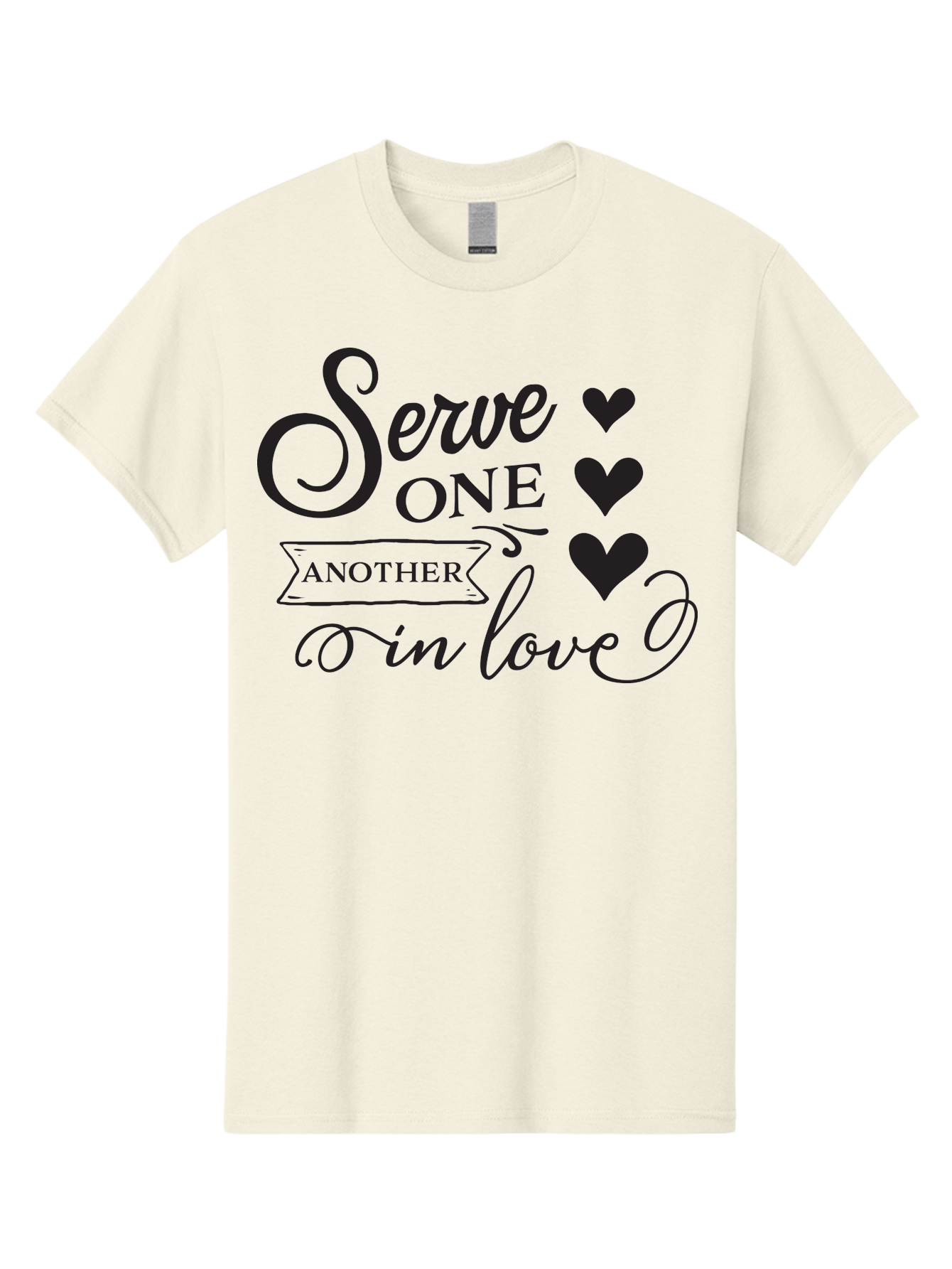 Serve-One-Another-In-Love Men'S Graphic Tee, 100% Cotton, Comfortable Casual Summer Wear, Machine Washable, Serve One Another, Love Message, Heartwarming Quote, Inspirational Saying, Kindness Reminder, Black Hearts, Typography Art Aad148