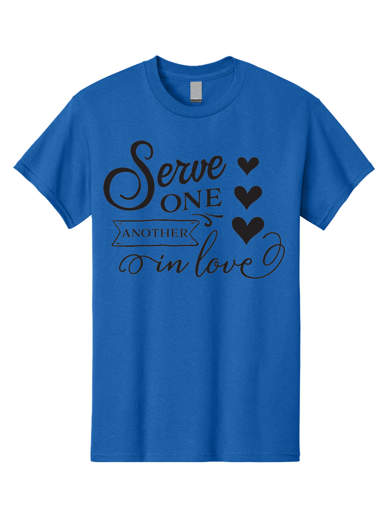 Serve-One-Another-In-Love Men'S Graphic Tee, 100% Cotton, Comfortable Casual Summer Wear, Machine Washable, Serve One Another, Love Message, Heartwarming Quote, Inspirational Saying, Kindness Reminder, Black Hearts, Typography Art Aad148