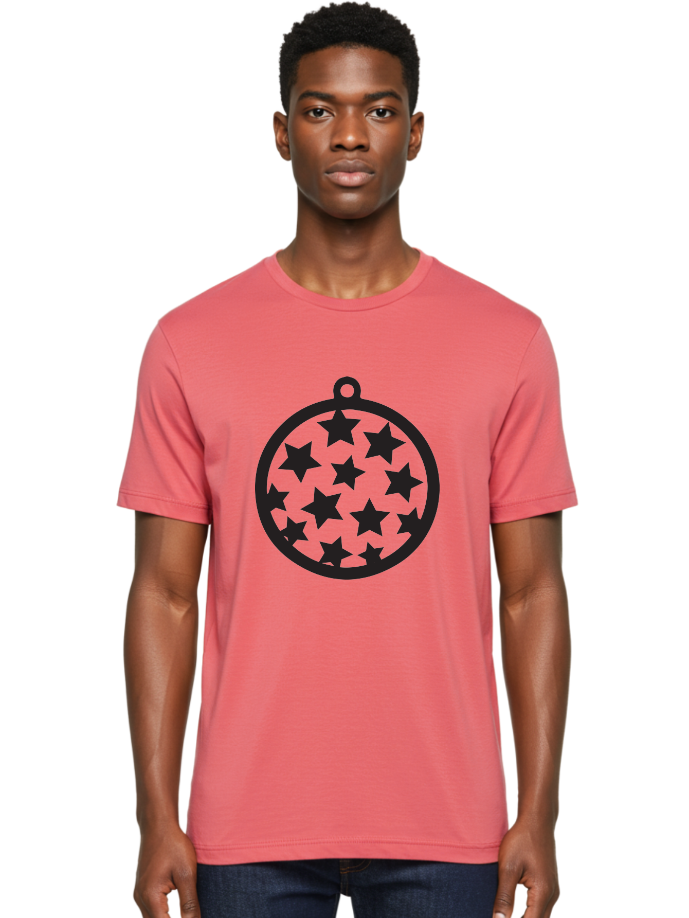 Seven-Star-Ball Men'S Graphic Tee, 100% Cotton, Comfortable Casual Summer Wear, Machine Washable, Seven Stars, Black Stars, Circular Frame, Ornament Design, Christmas Decoration, Festive Symbol, Star Pattern, Magic Symbol, Mystical Design Aad149
