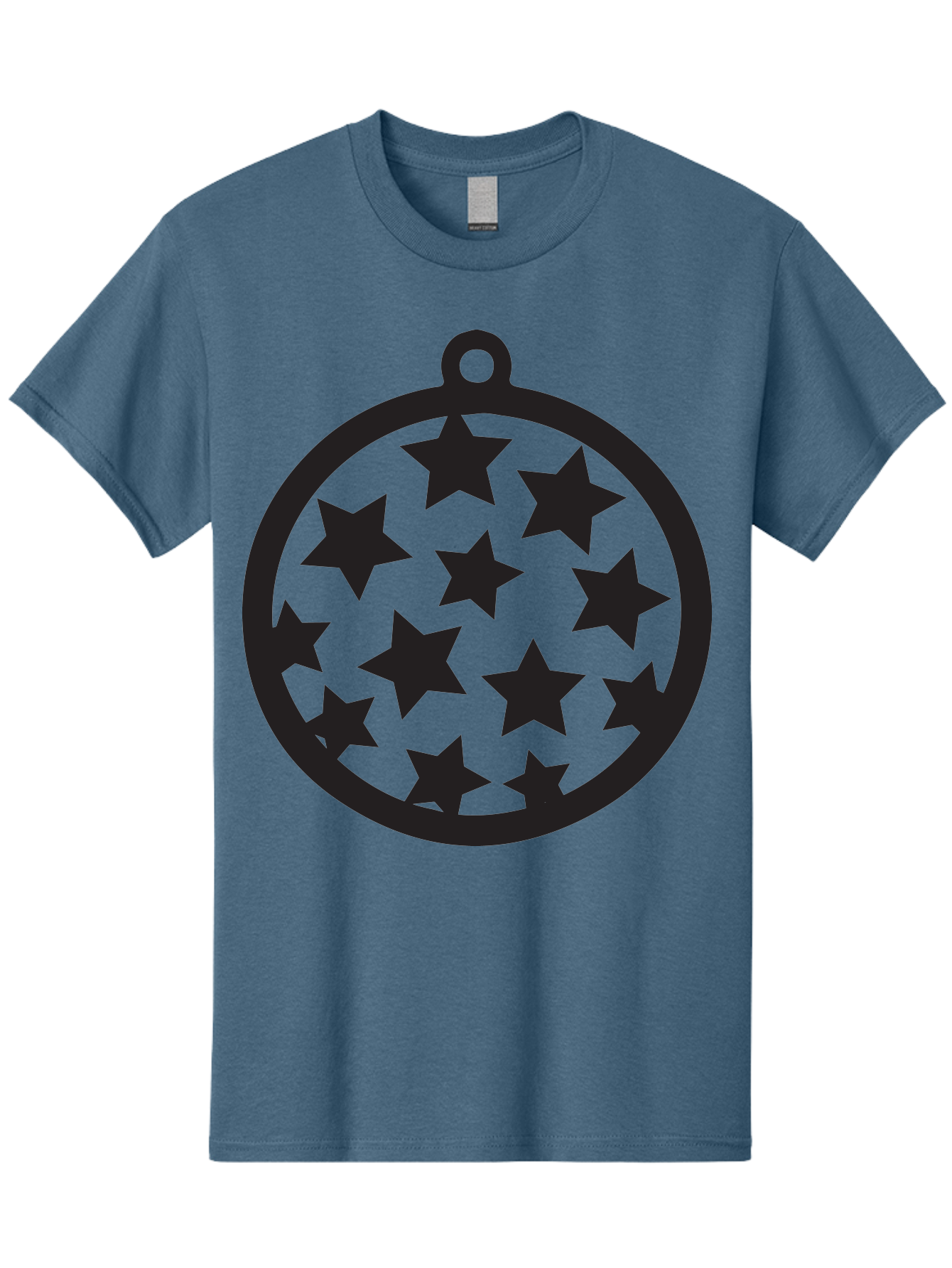 Seven-Star-Ball Men'S Graphic Tee, 100% Cotton, Comfortable Casual Summer Wear, Machine Washable, Seven Stars, Black Stars, Circular Frame, Ornament Design, Christmas Decoration, Festive Symbol, Star Pattern, Magic Symbol, Mystical Design Aad149