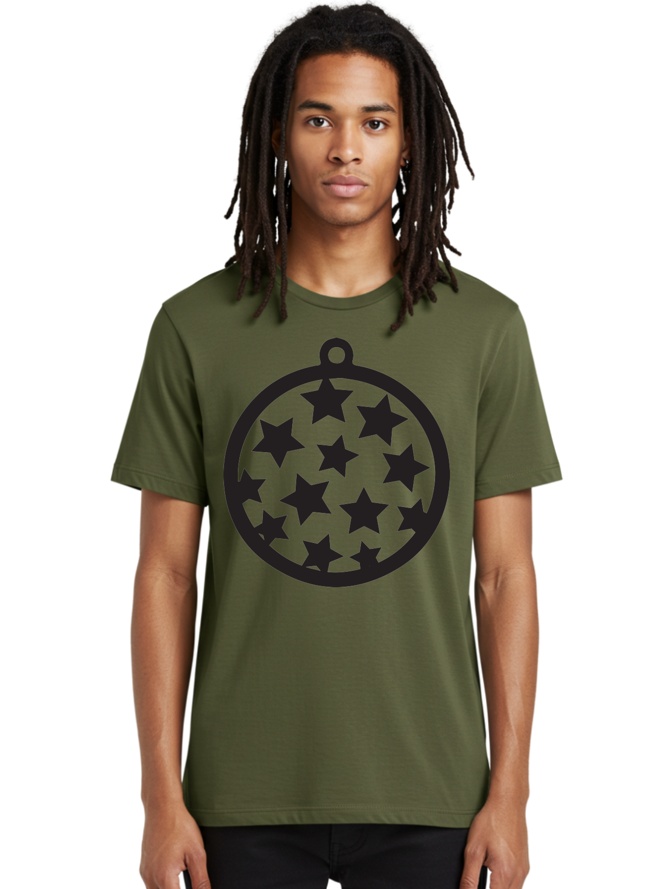 Seven-Star-Ball Men'S Graphic Tee, 100% Cotton, Comfortable Casual Summer Wear, Machine Washable, Seven Stars, Black Stars, Circular Frame, Ornament Design, Christmas Decoration, Festive Symbol, Star Pattern, Magic Symbol, Mystical Design Aad149