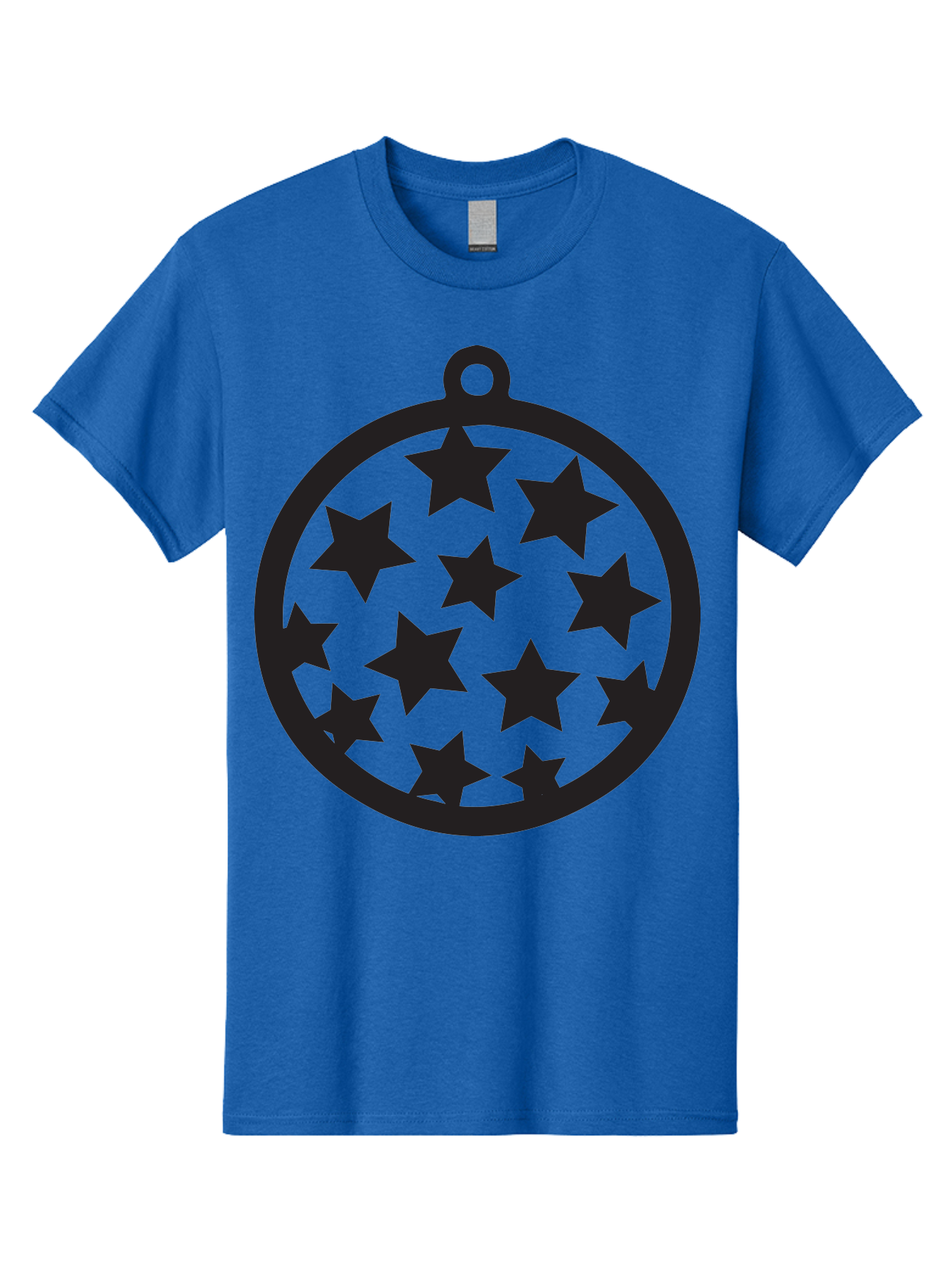 Seven-Star-Ball Men'S Graphic Tee, 100% Cotton, Comfortable Casual Summer Wear, Machine Washable, Seven Stars, Black Stars, Circular Frame, Ornament Design, Christmas Decoration, Festive Symbol, Star Pattern, Magic Symbol, Mystical Design Aad149