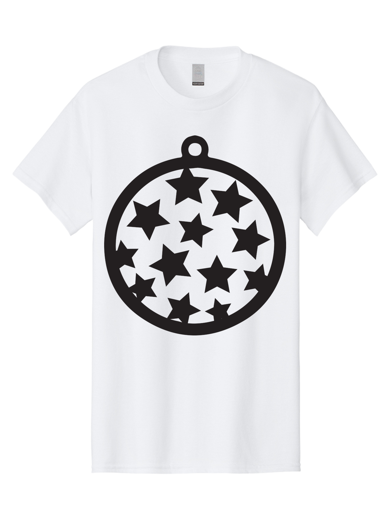 Seven-Star-Ball Men'S Graphic Tee, 100% Cotton, Comfortable Casual Summer Wear, Machine Washable, Seven Stars, Black Stars, Circular Frame, Ornament Design, Christmas Decoration, Festive Symbol, Star Pattern, Magic Symbol, Mystical Design Aad149