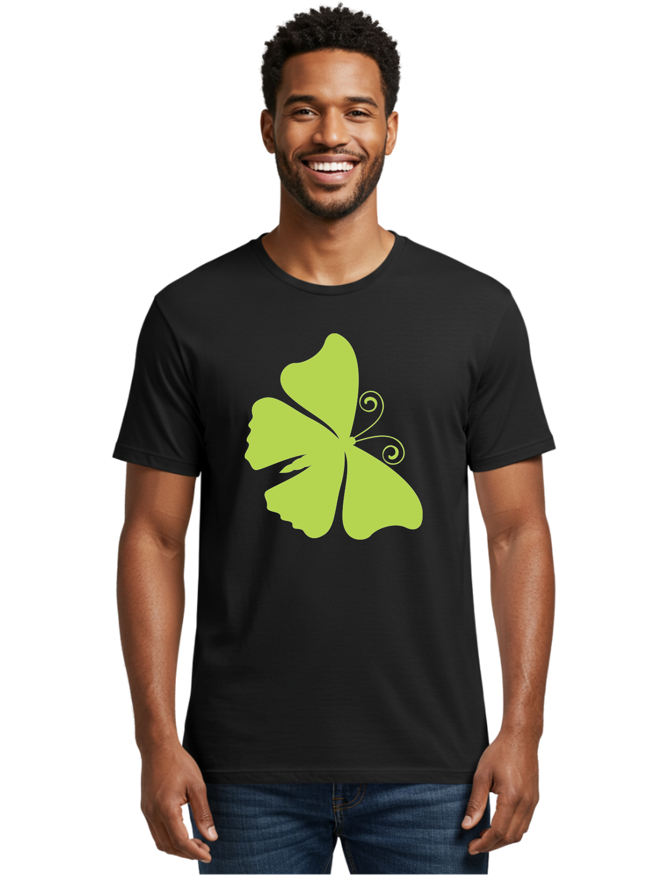 Shamrock-Graphic Men'S Graphic Tee, 100% Cotton, Comfortable Casual Summer Wear, Machine Washable, Clover Silhouette, Shamrock Graphic, Four-Leaf Clover, Irish Heritage, Luck Symbol, Green Leaf, Elegant Design, Minimalist Art, Simple Shapes Aad152